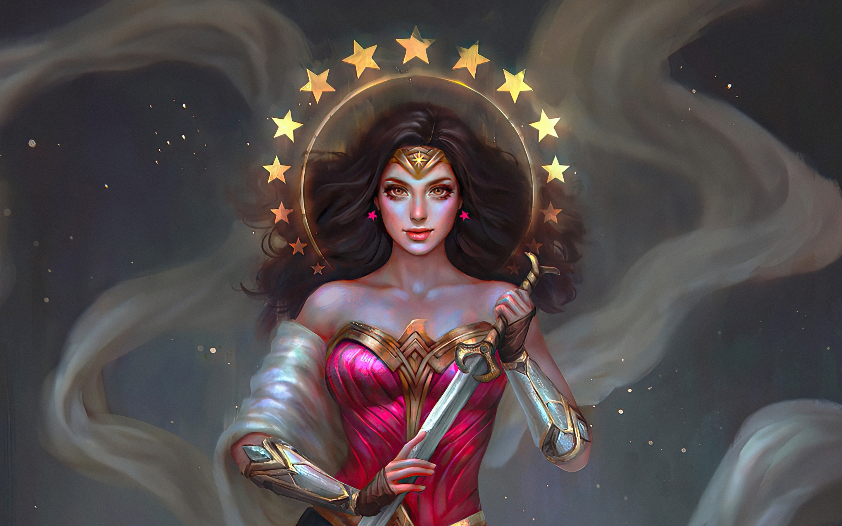 Beautiful Wonder Woman with sword, artwork, 2880x1800 wallpaper