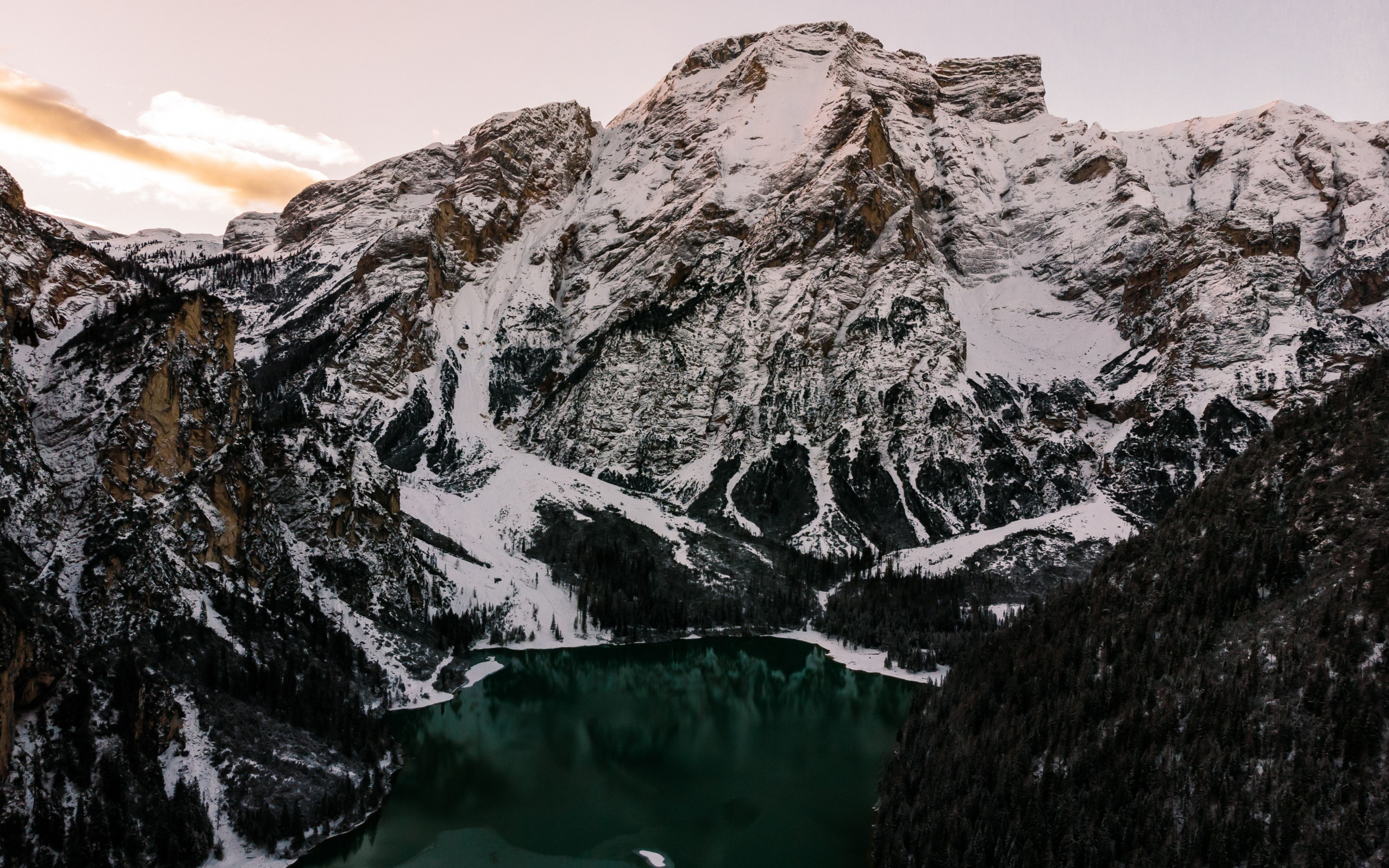 Dolomites, lake, Italy, forest, nature, mountains, 2880x1800 wallpaper