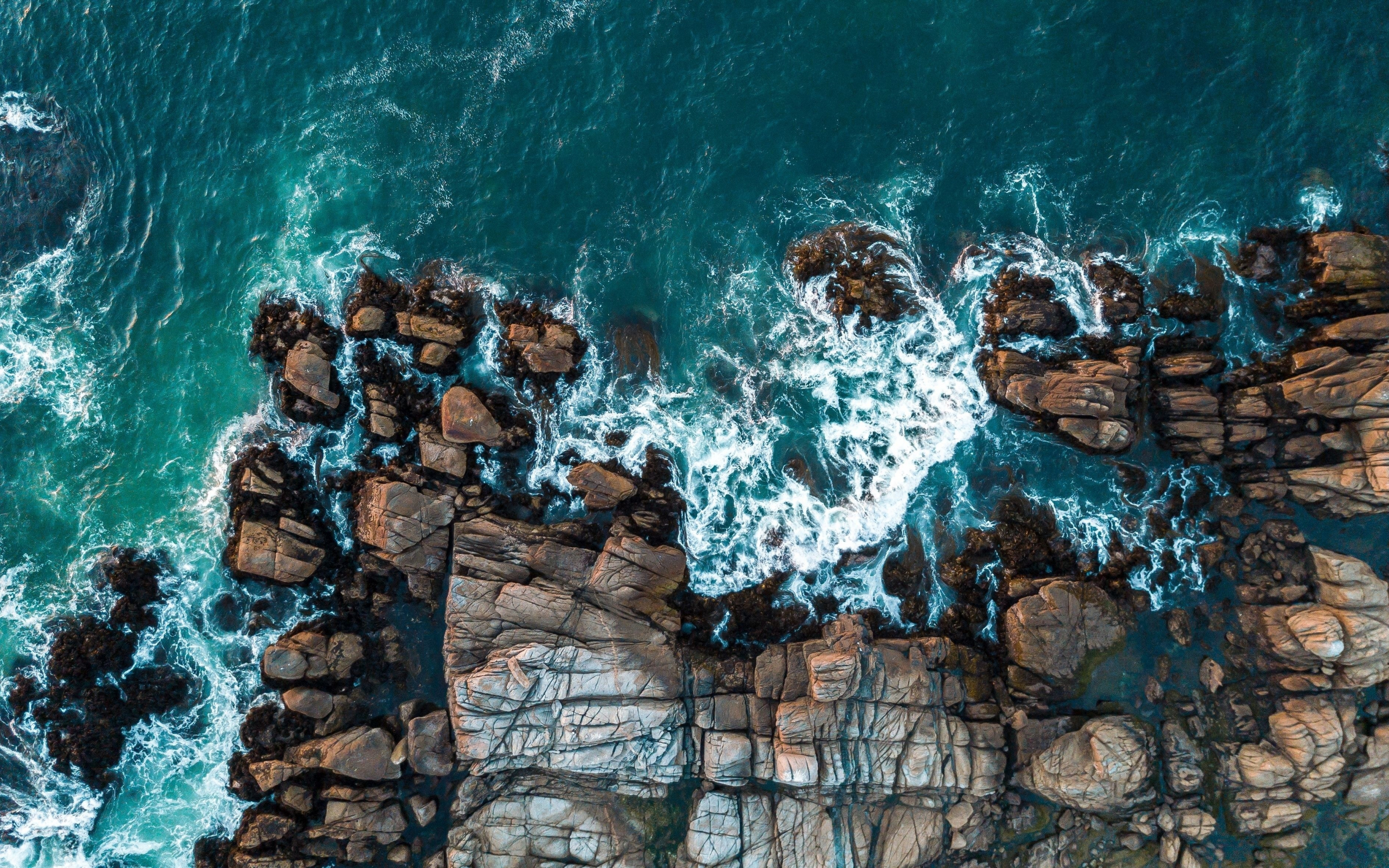 Rocks, aerial view, sea, coast, 2880x1800 wallpaper