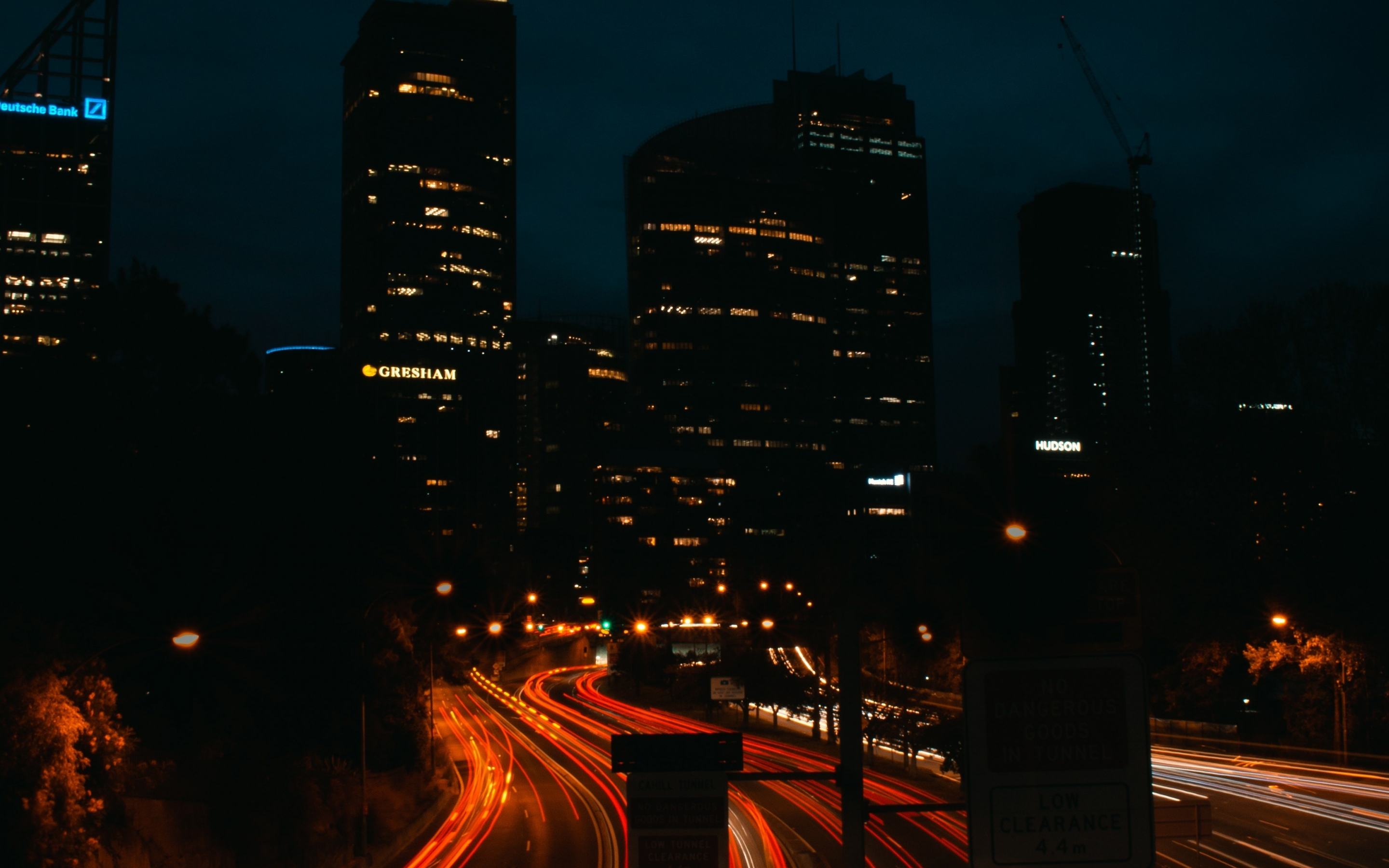 Dark, cityscape, highway, buildings, 2880x1800 wallpaper