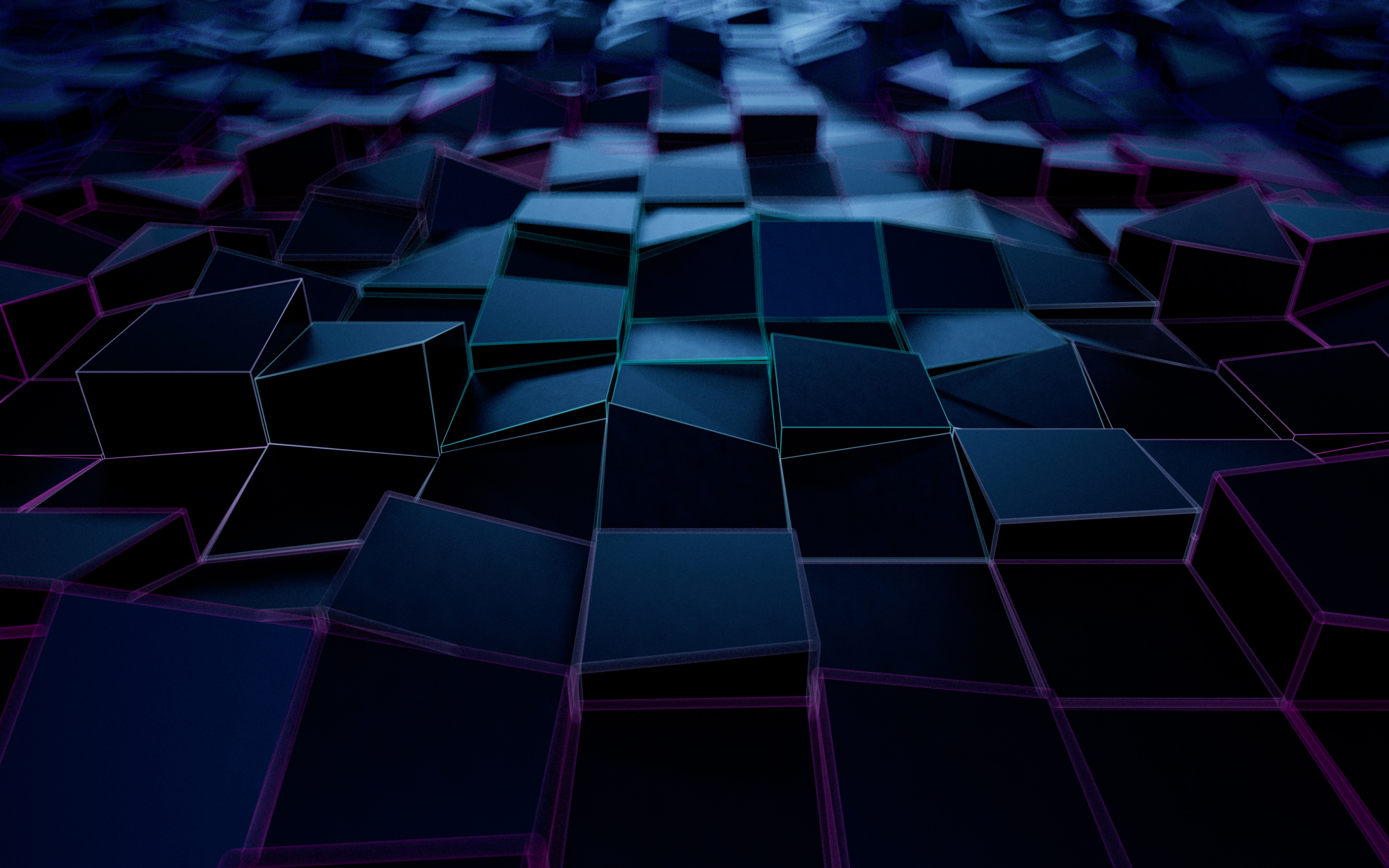 Abstract, dark cubical surface, glowing edges, 2880x1800 wallpaper
