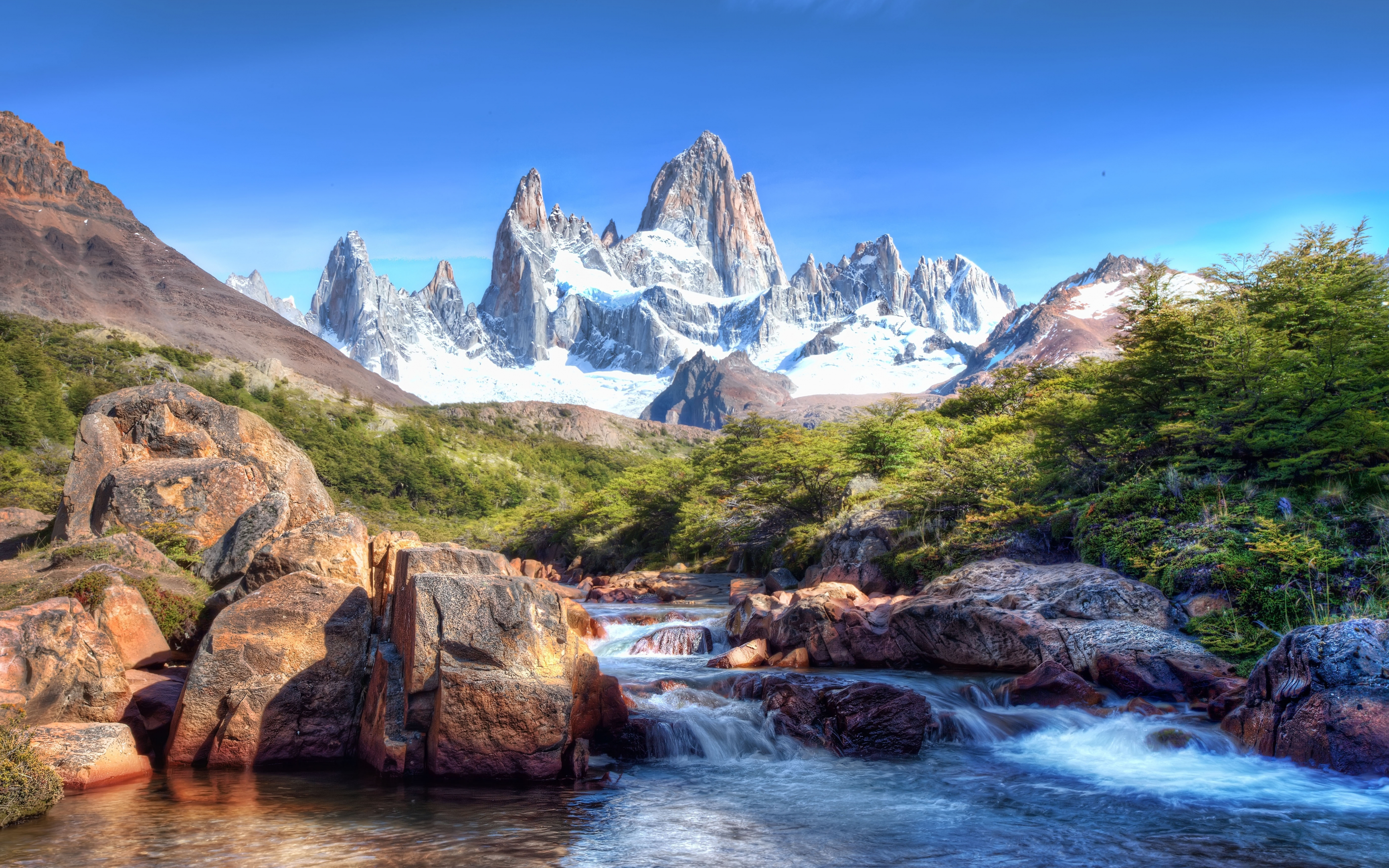 Fitz Roy Mountain, Patagonia, glacier mountains, Argentina, 2880x1800 wallpaper