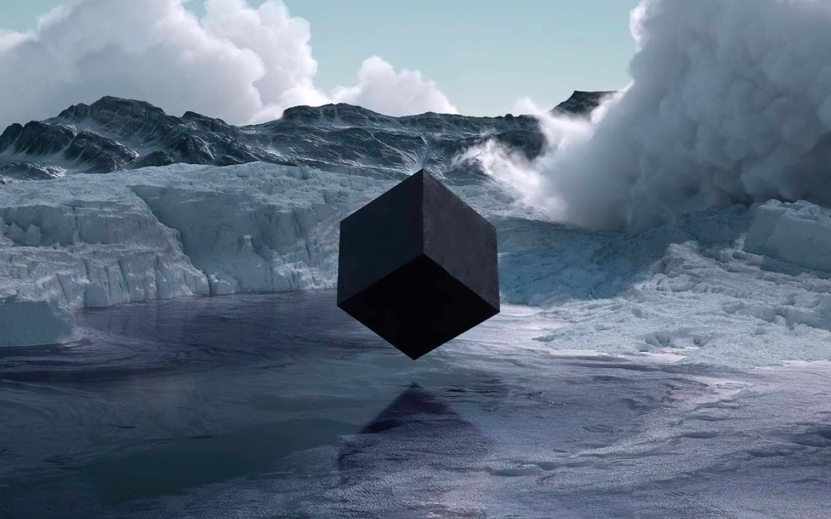 Antarctica glacier, cube shape, black cube, 2880x1800 wallpaper
