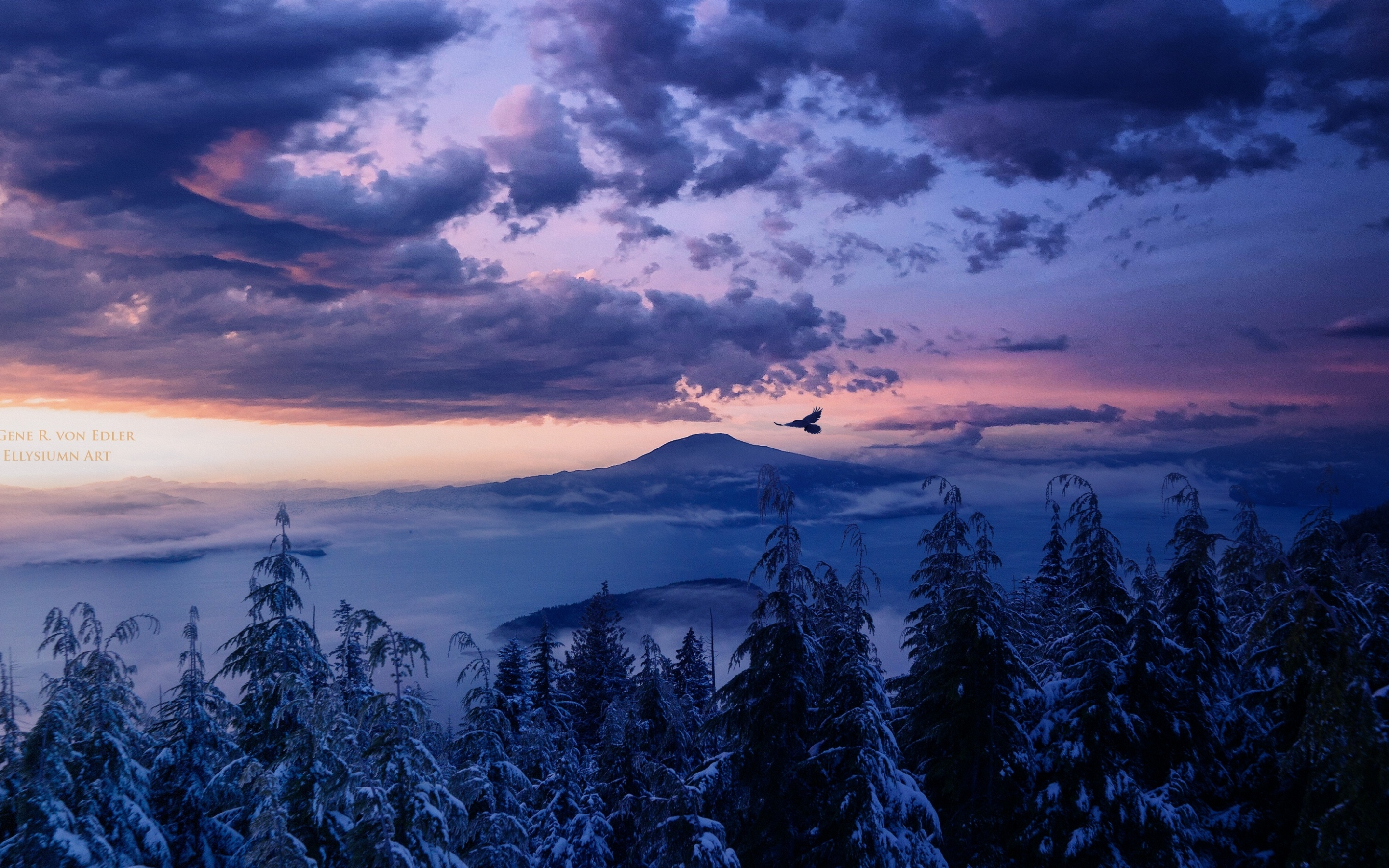 Clouds, mountains, sunset, nature, horizon, 2880x1800 wallpaper