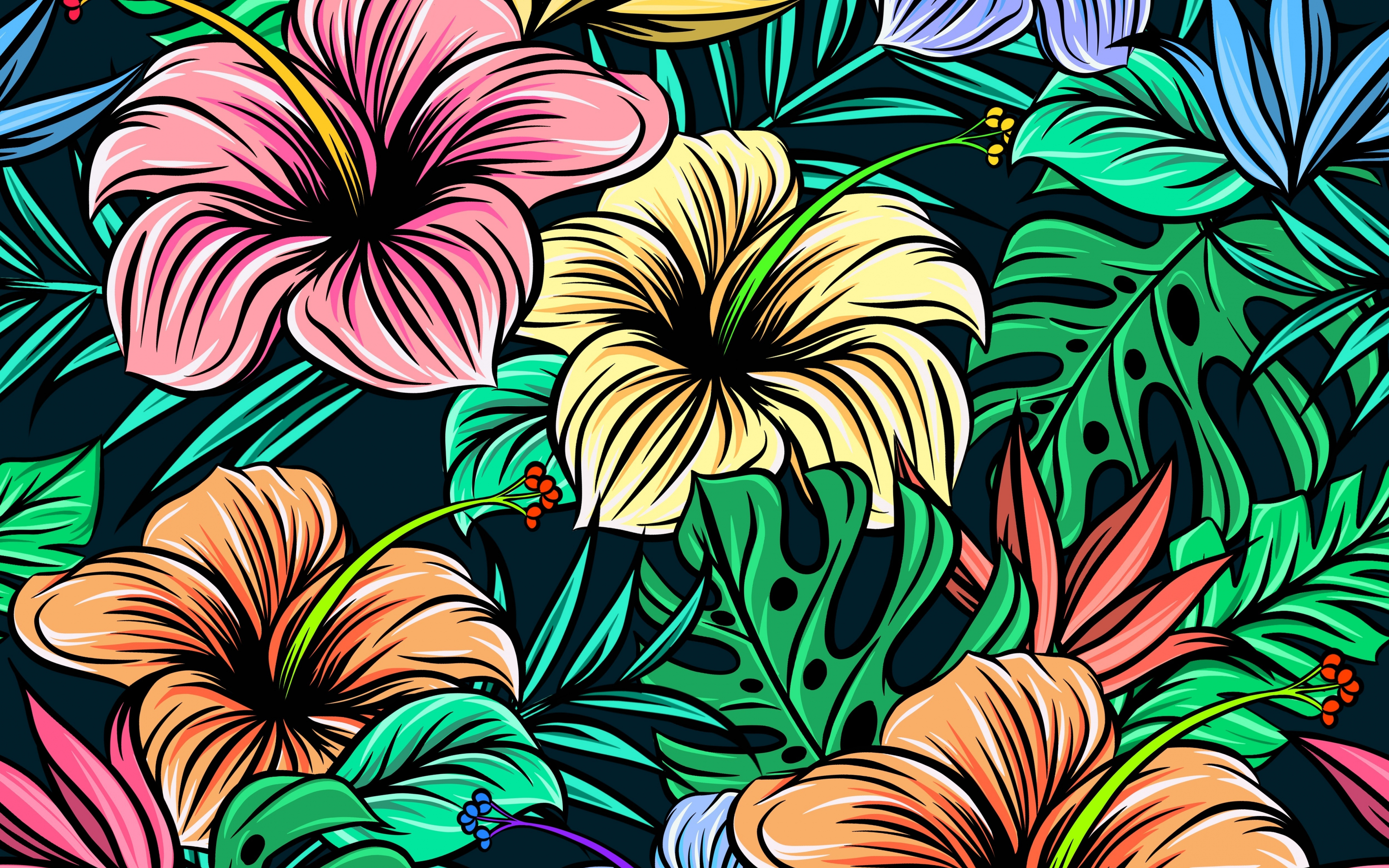 Colorful, flowers, leaf, digital art, 2880x1800 wallpaper