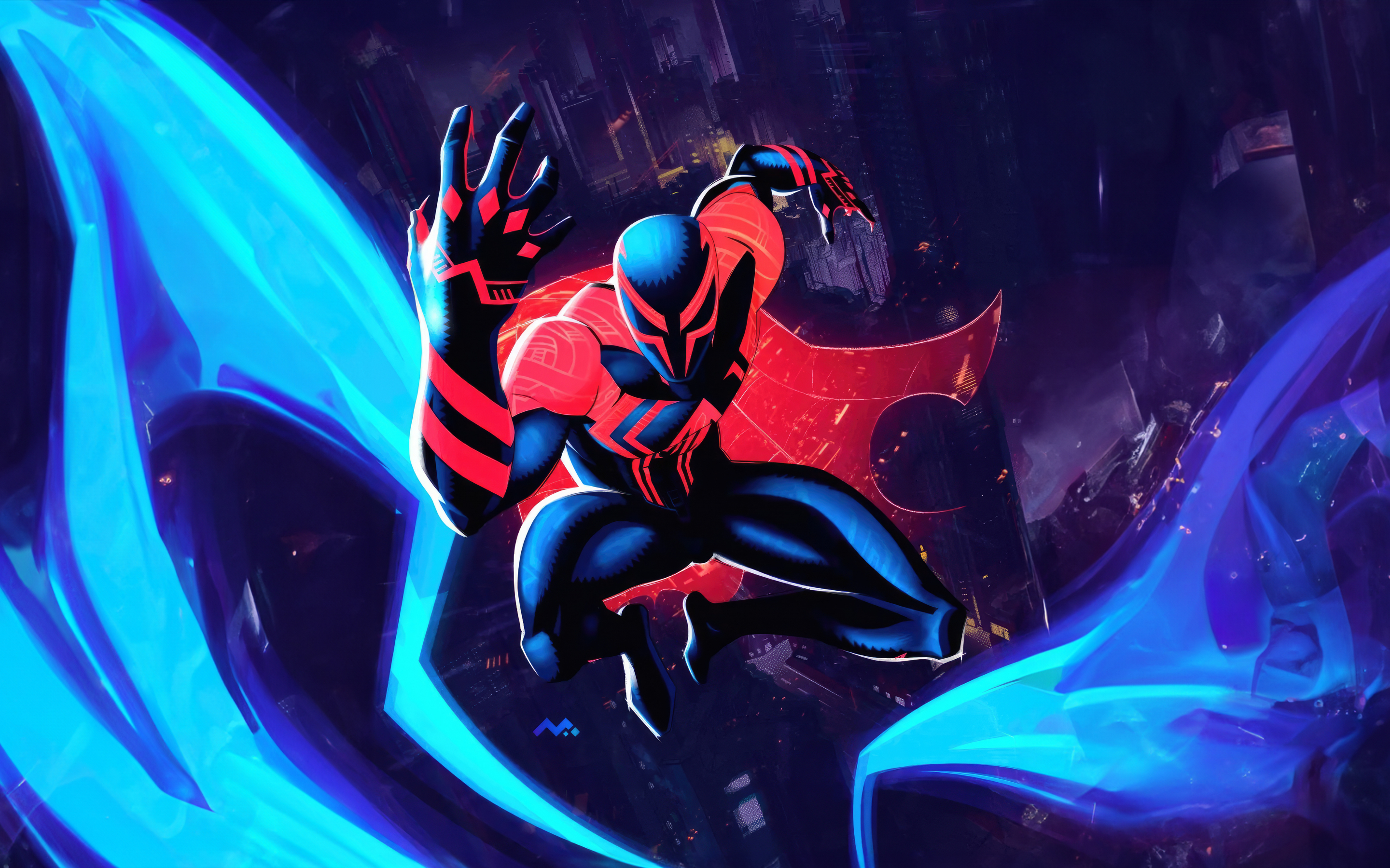 Spiderman 2099, futuristic hero, art, 2880x1800 wallpaper