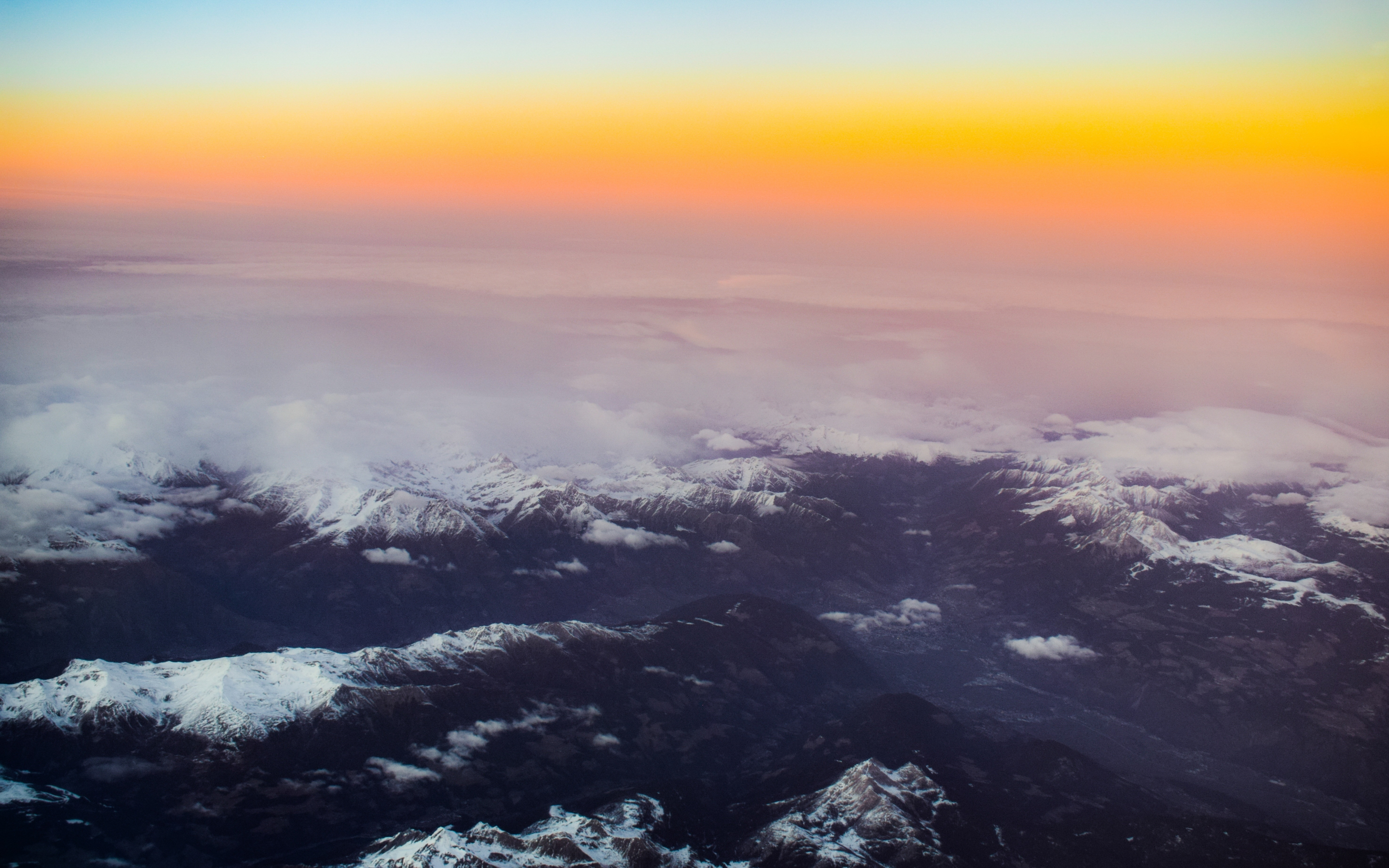 Mountains, sunset, summits, horizon, 2880x1800 wallpaper