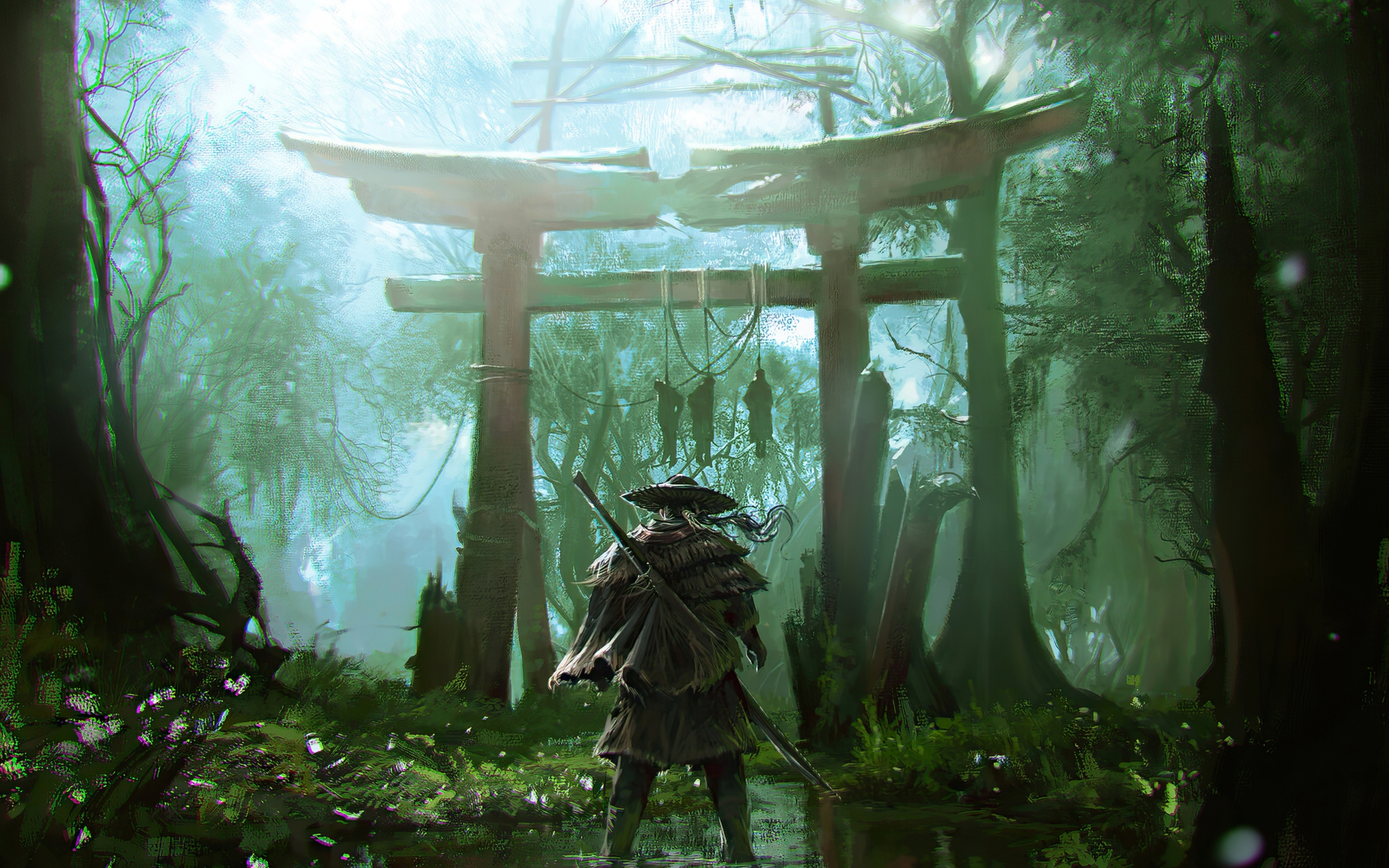 Ghost of Tsushima, ninja at gate, game art, 2880x1800 wallpaper