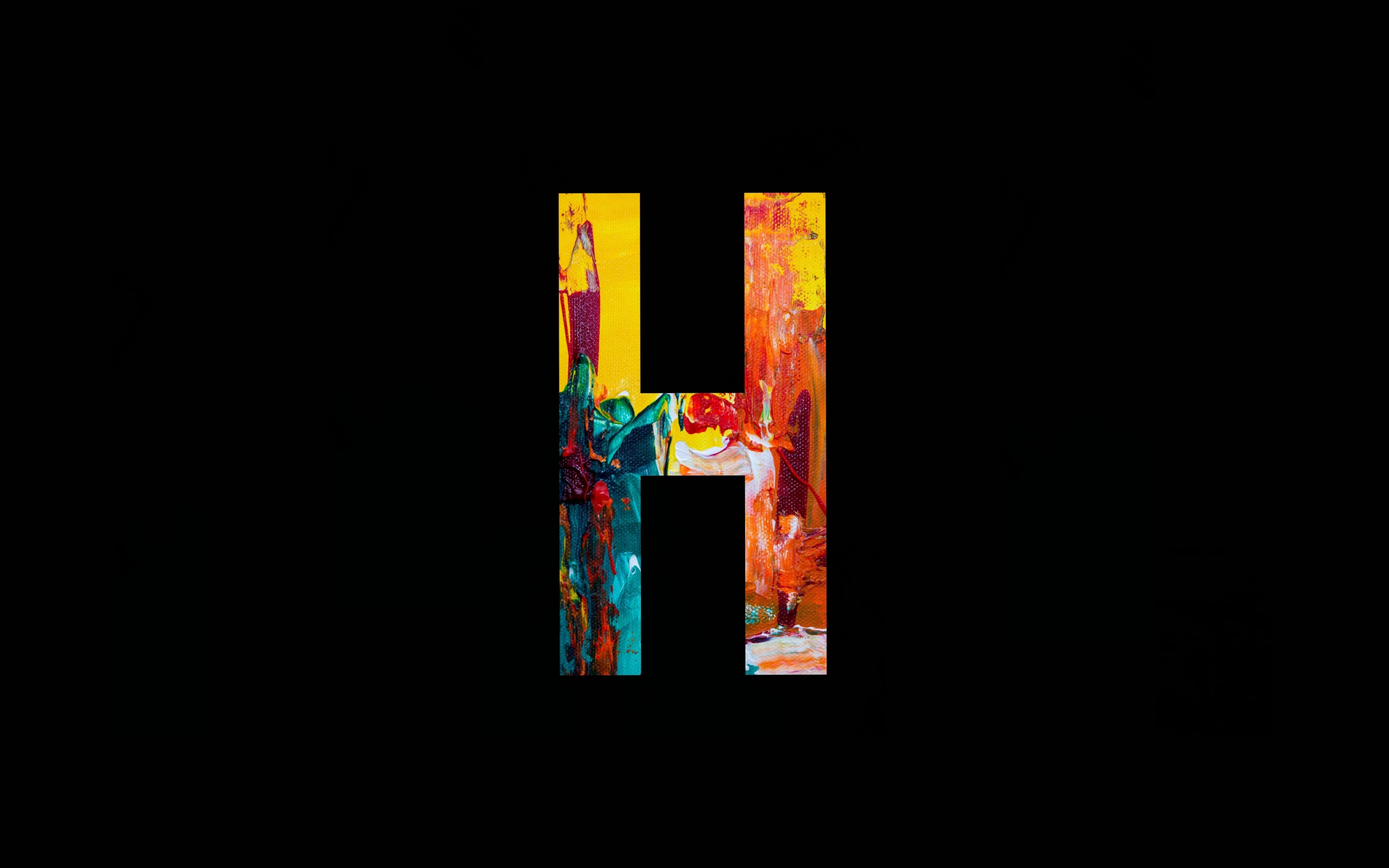 H alphabet, colorful, dark art, 2880x1800 wallpaper