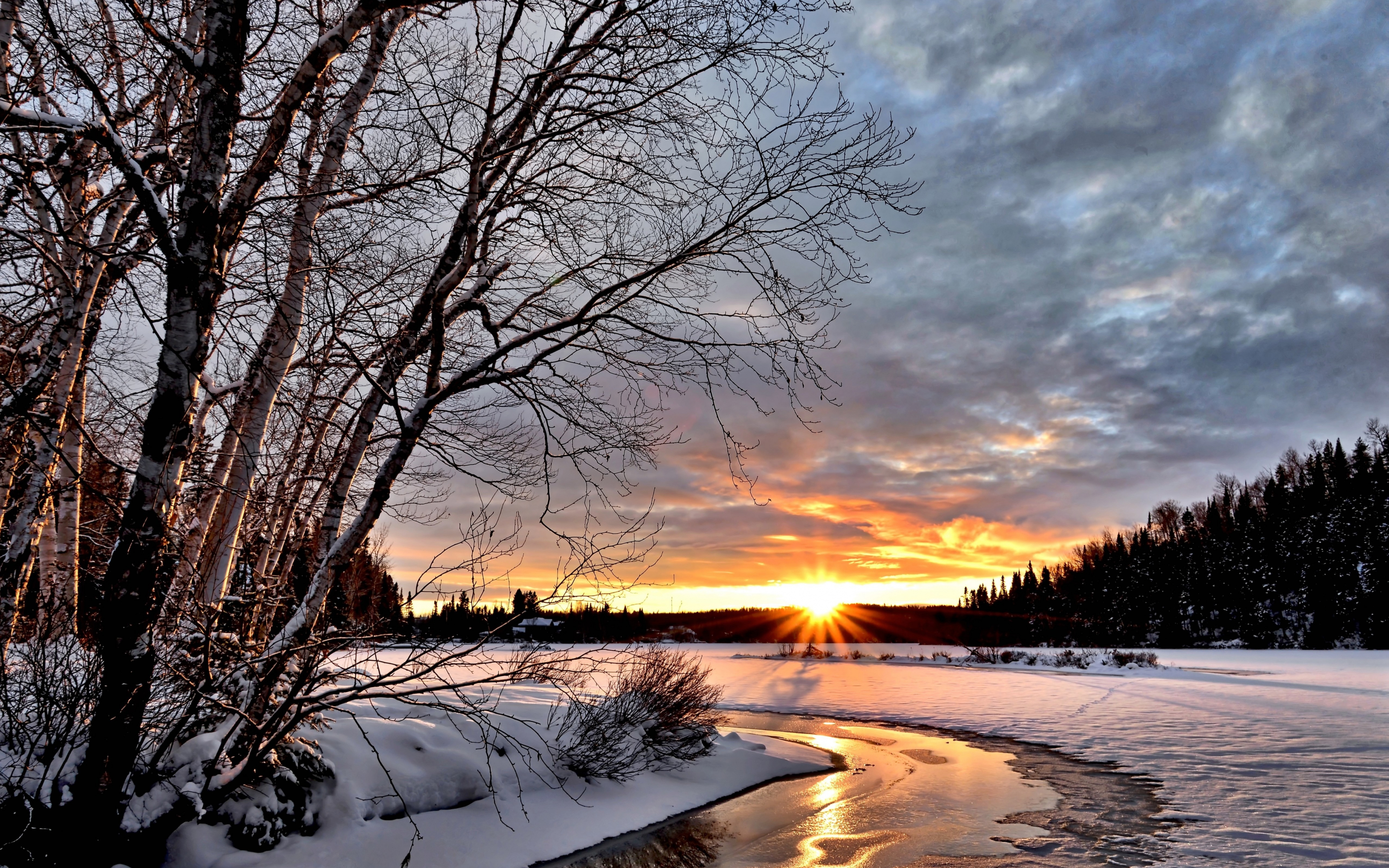 Winter, landscape, twilight, 2880x1800 wallpaper