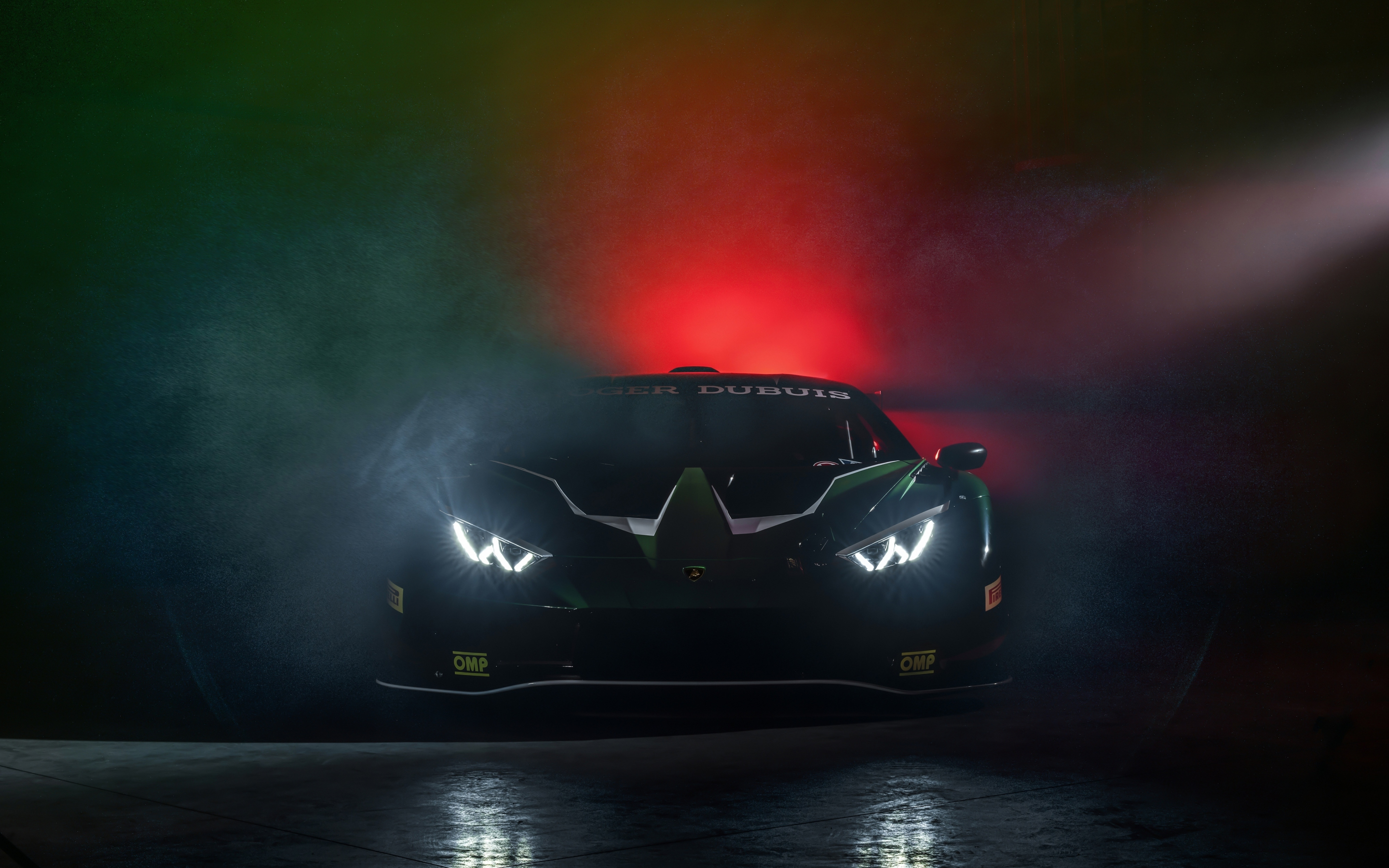 2023 black Lamborghini Huracán GT3 EVO2, headlight, 2880x1800 wallpaper