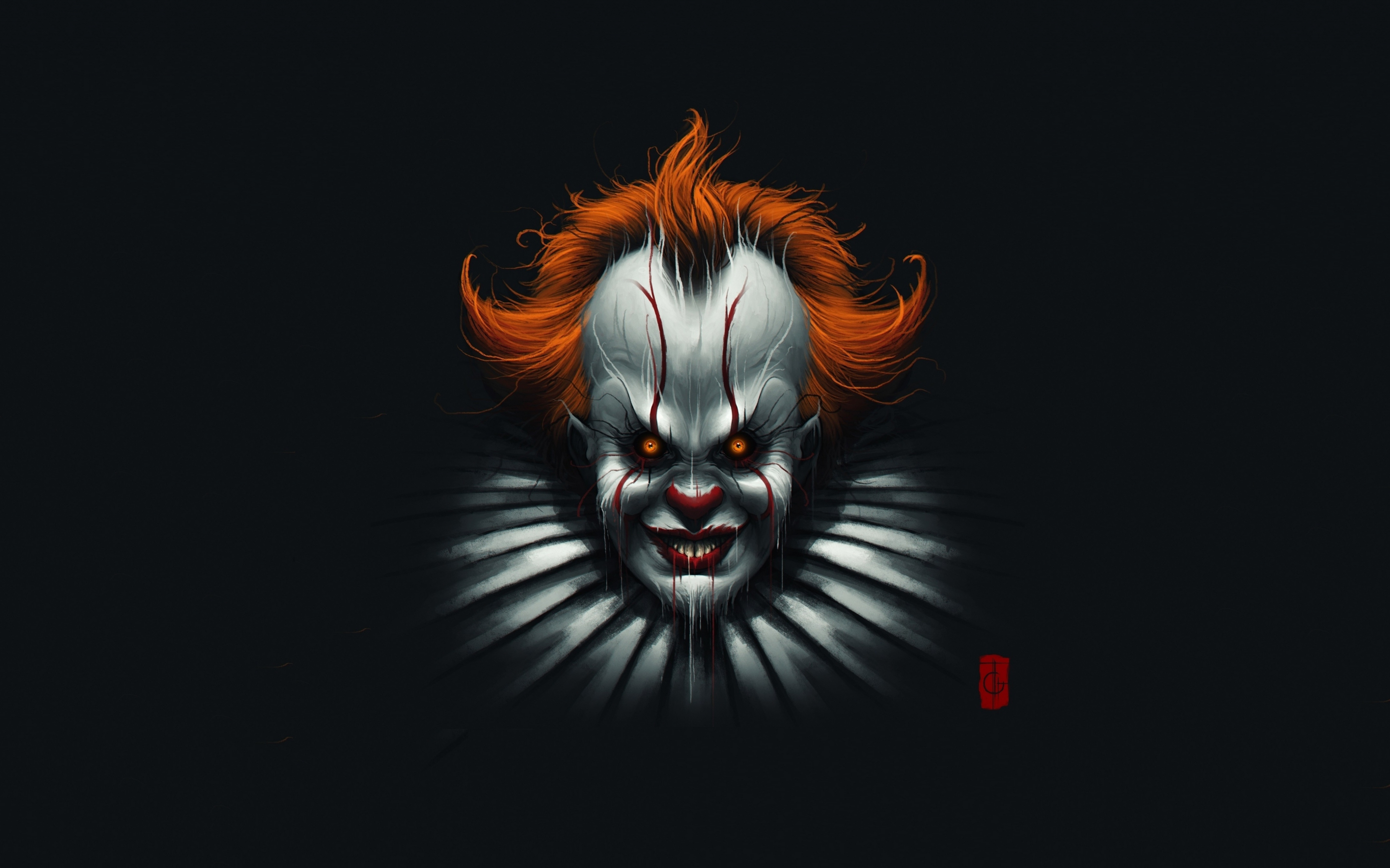 Clown, face, creepy, minimal, 2880x1800 wallpaper