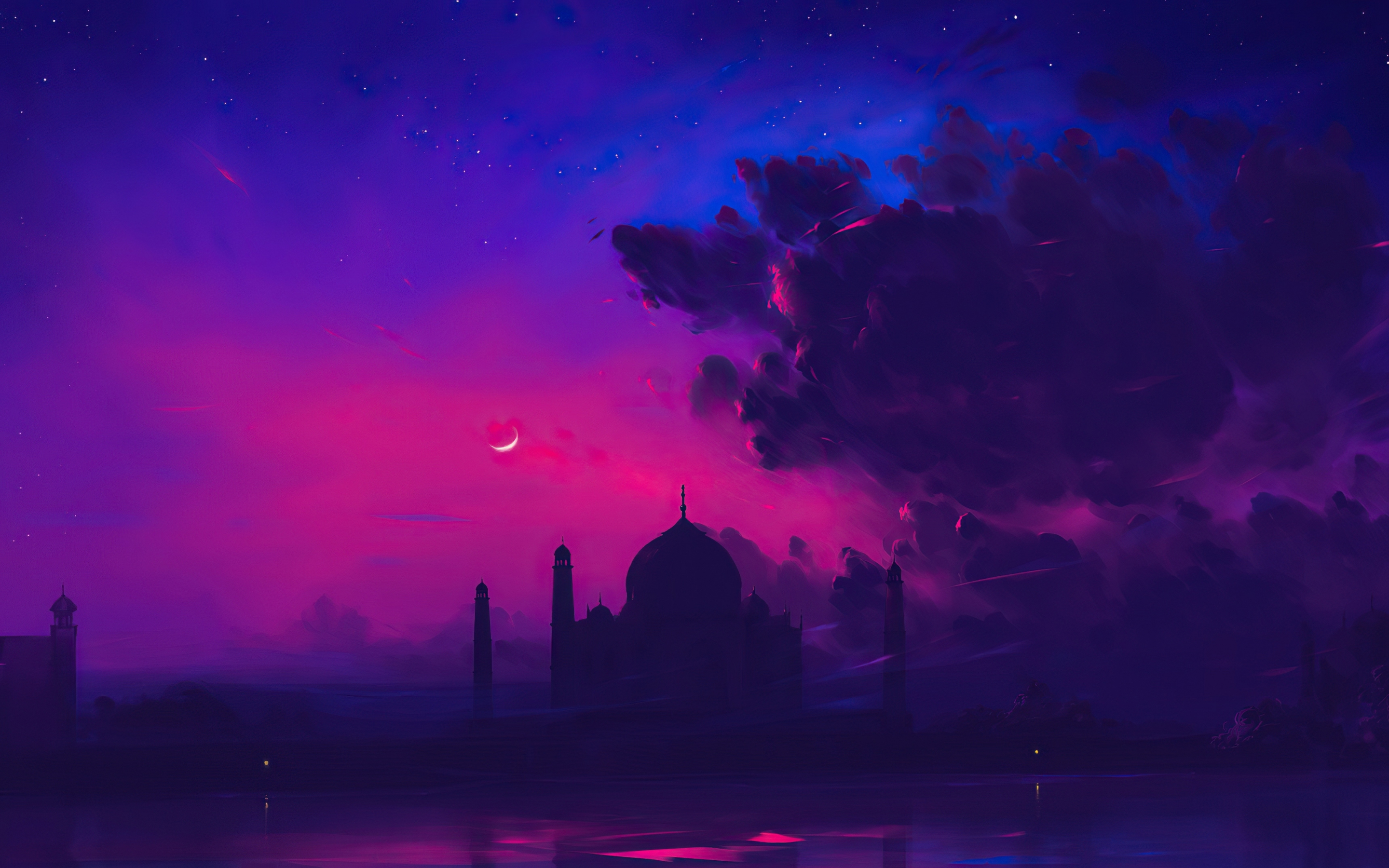 Taj Mahal, silhouette, cloudy sunset, minimal art, 2880x1800 wallpaper