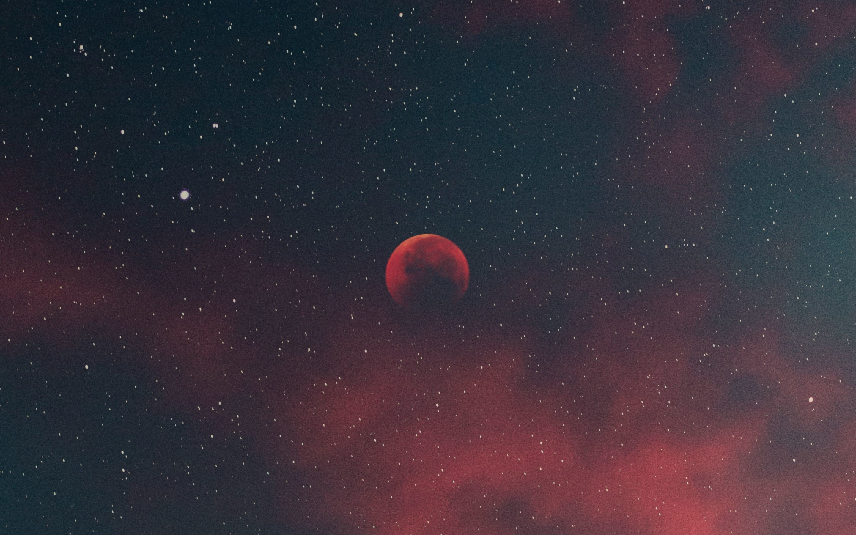 Silhouette, blood moon, minimal, starry sky, 2880x1800 wallpaper