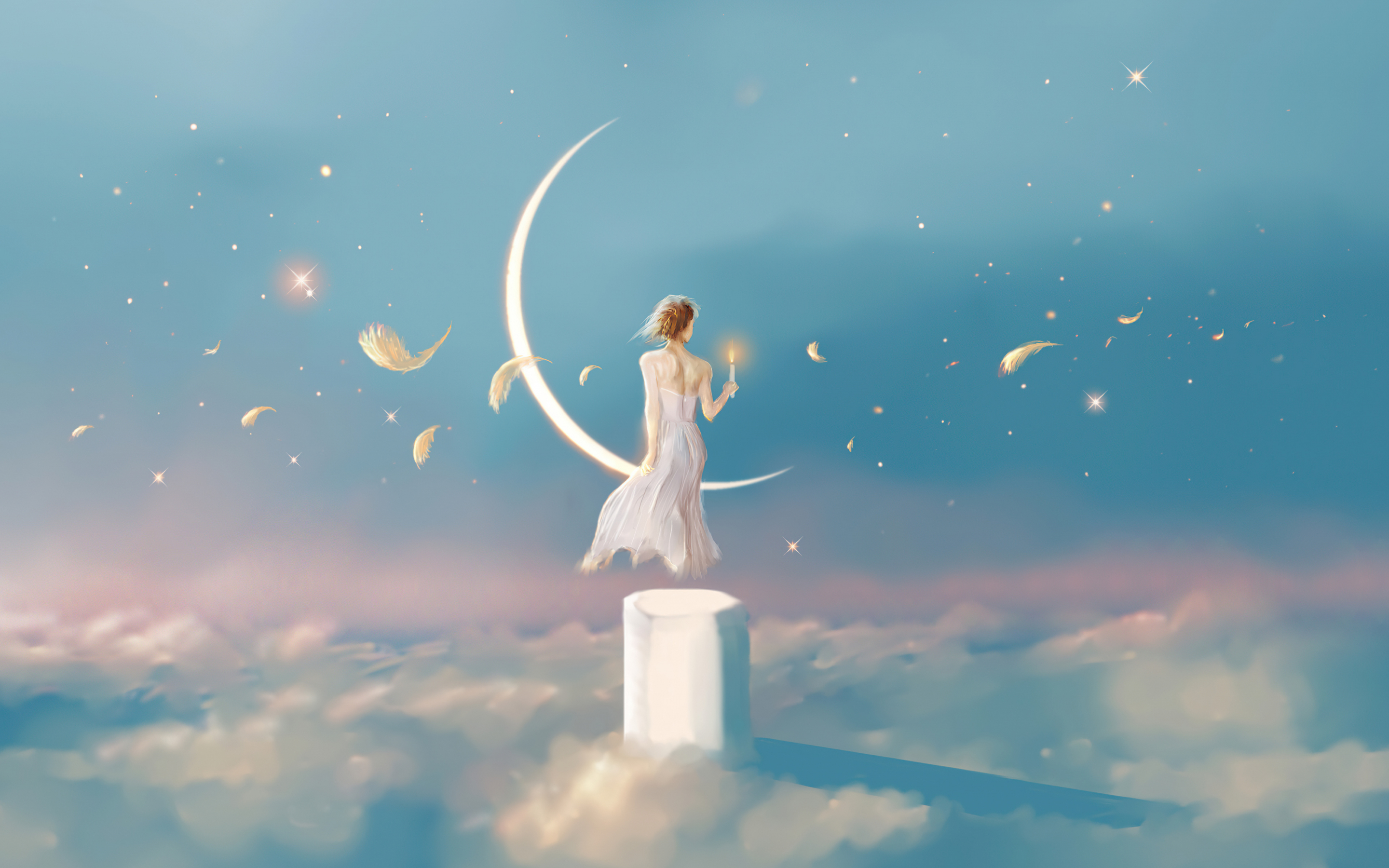 Angel of moon, above the sky, fantasy, 2880x1800 wallpaper