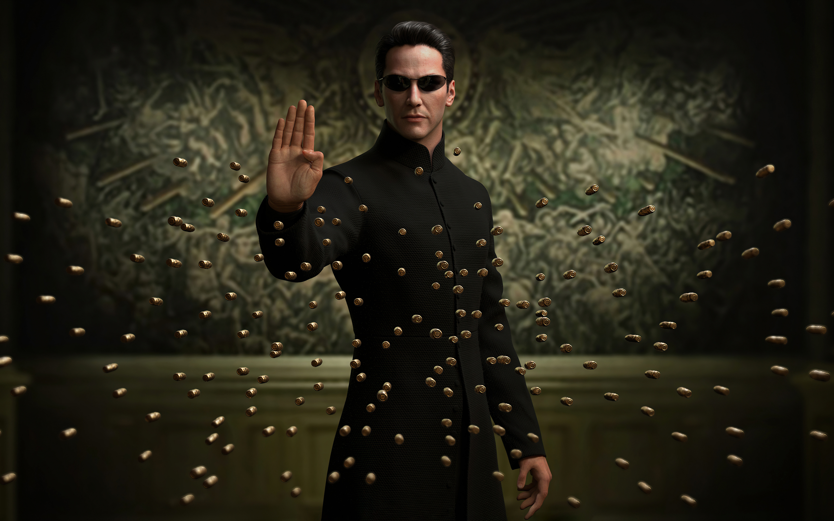 Neo, Keanu Reeves, The Matrix, bullets, 2880x1800 wallpaper