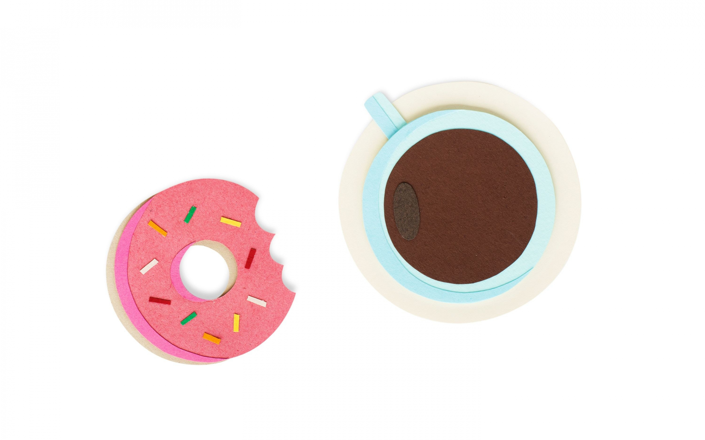 Doughnut and coffee cup, minimal, digital art, 2880x1800 wallpaper