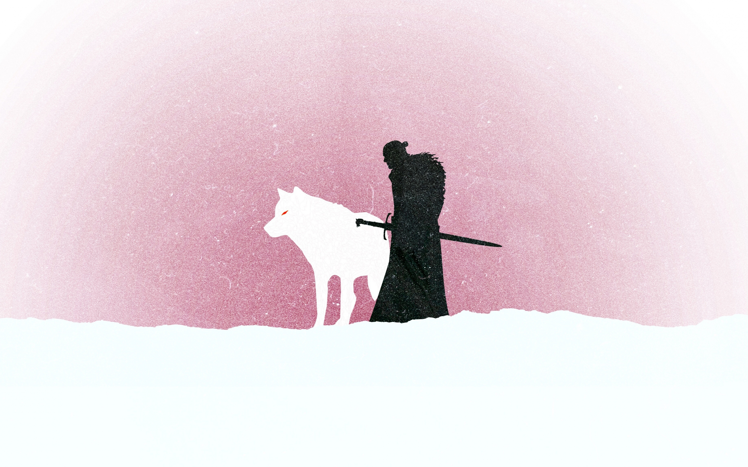 Jon snow, wolf, game of thrones, tv series, minimal, 2880x1800 wallpaper