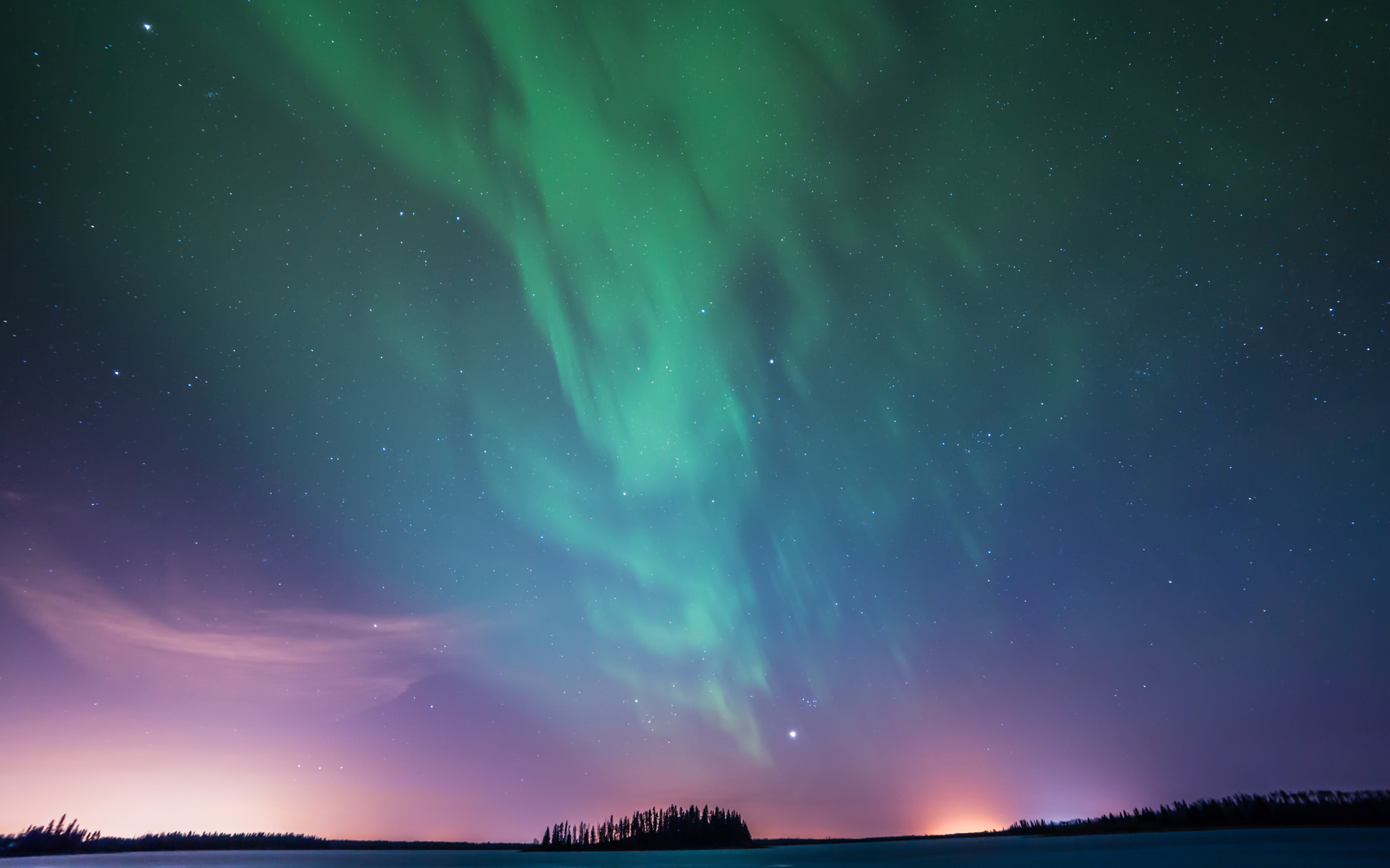Aurora, Northern Lights, Astotin Lake, Canada, 2880x1800 wallpaper