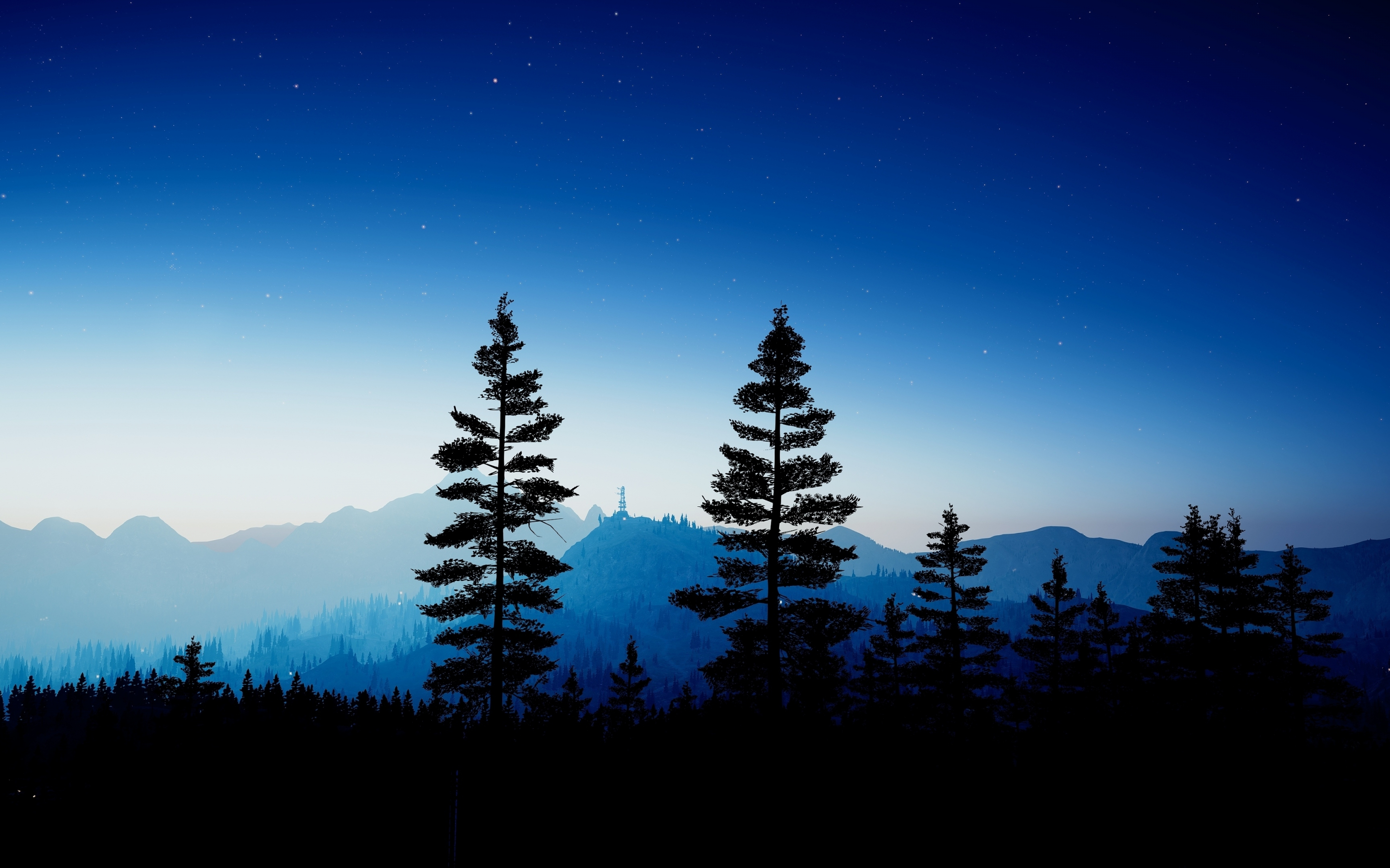 Night, trees and mountains, horizon, Far Cry, video game, 2880x1800 wallpaper