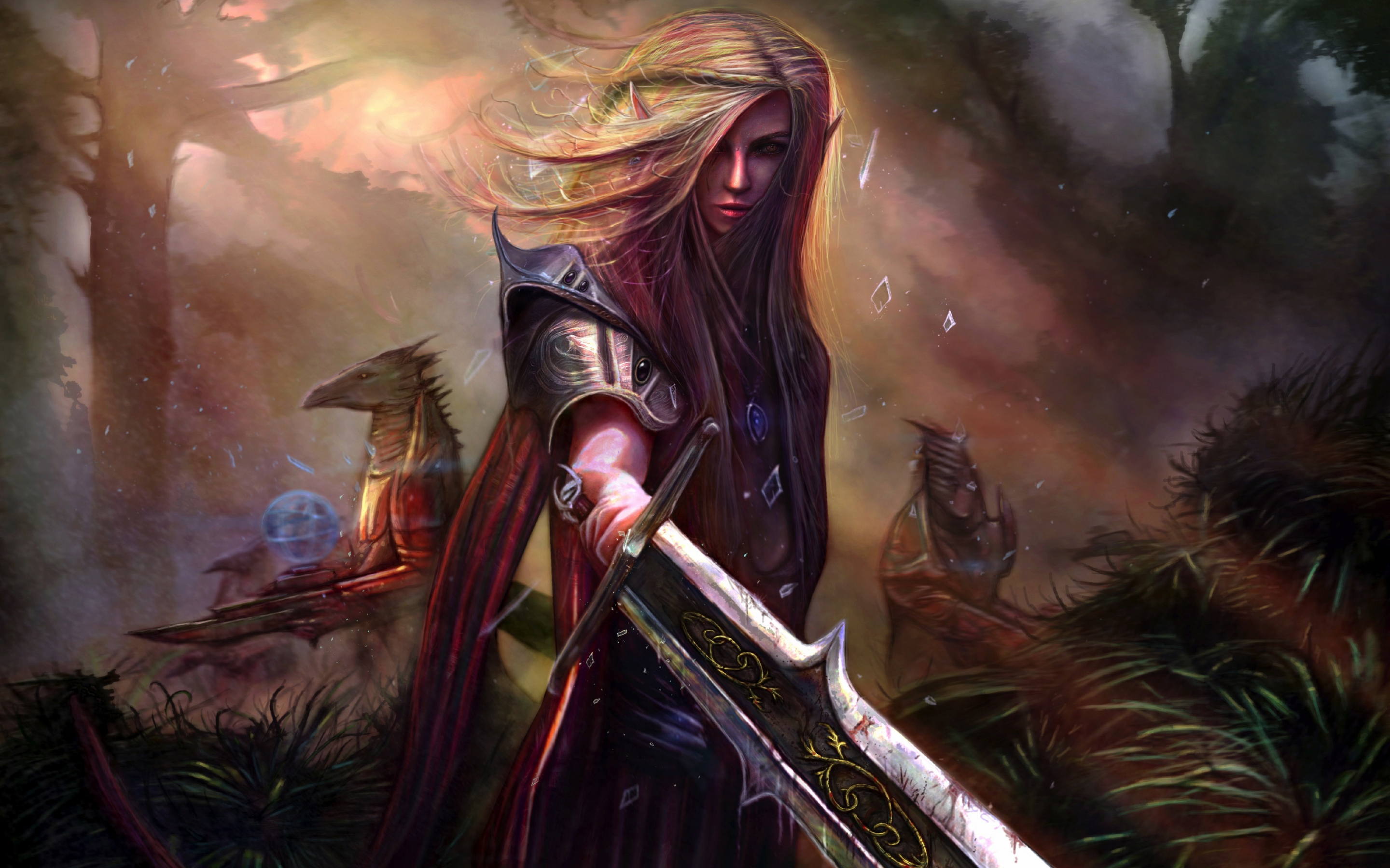 Woman warrior, fantasy, sword, art, 2880x1800 wallpaper