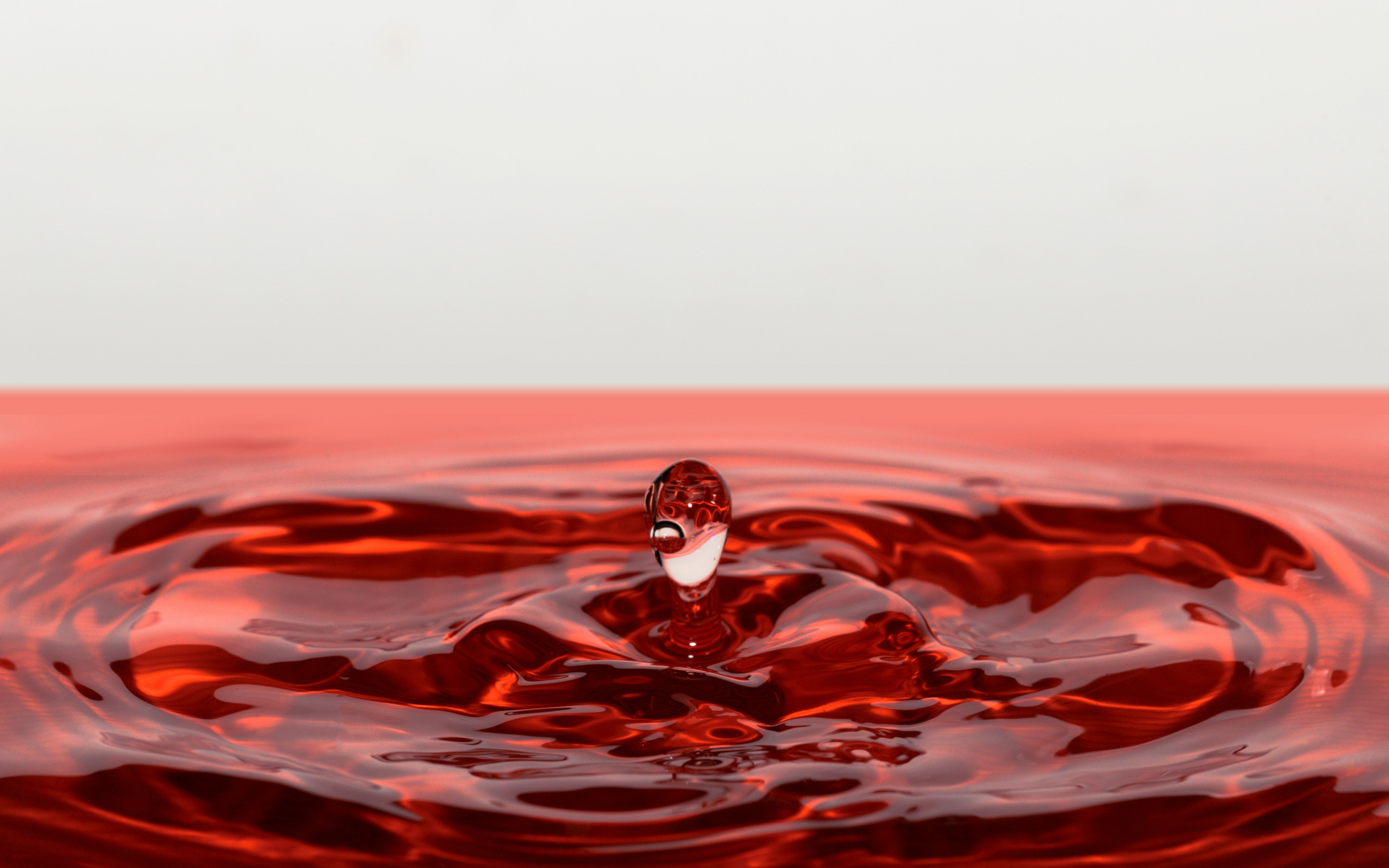 Red drop, ripple, splash, macro, 2880x1800 wallpaper