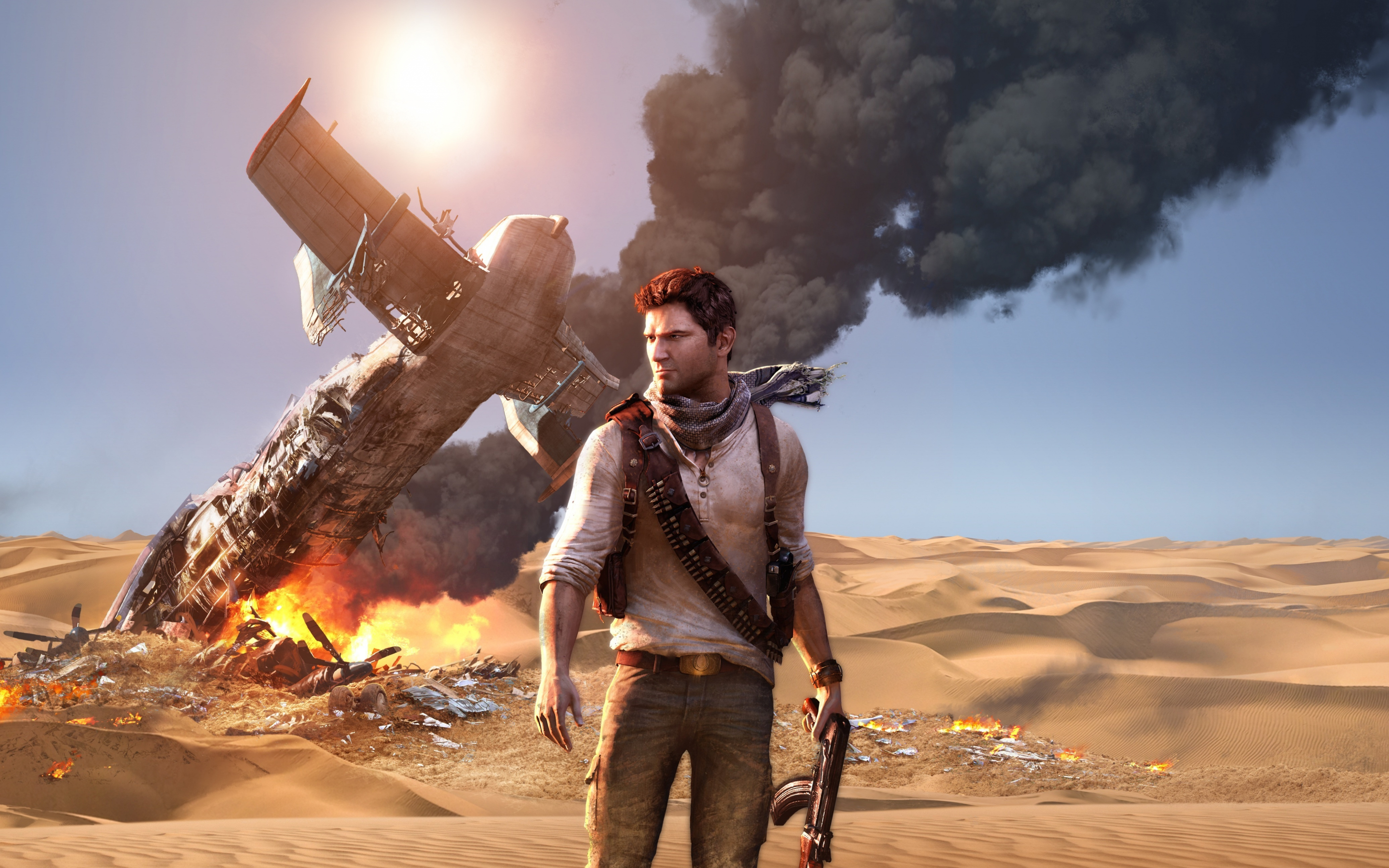 Uncharted, main in desert, video game, PS4, 2880x1800 wallpaper