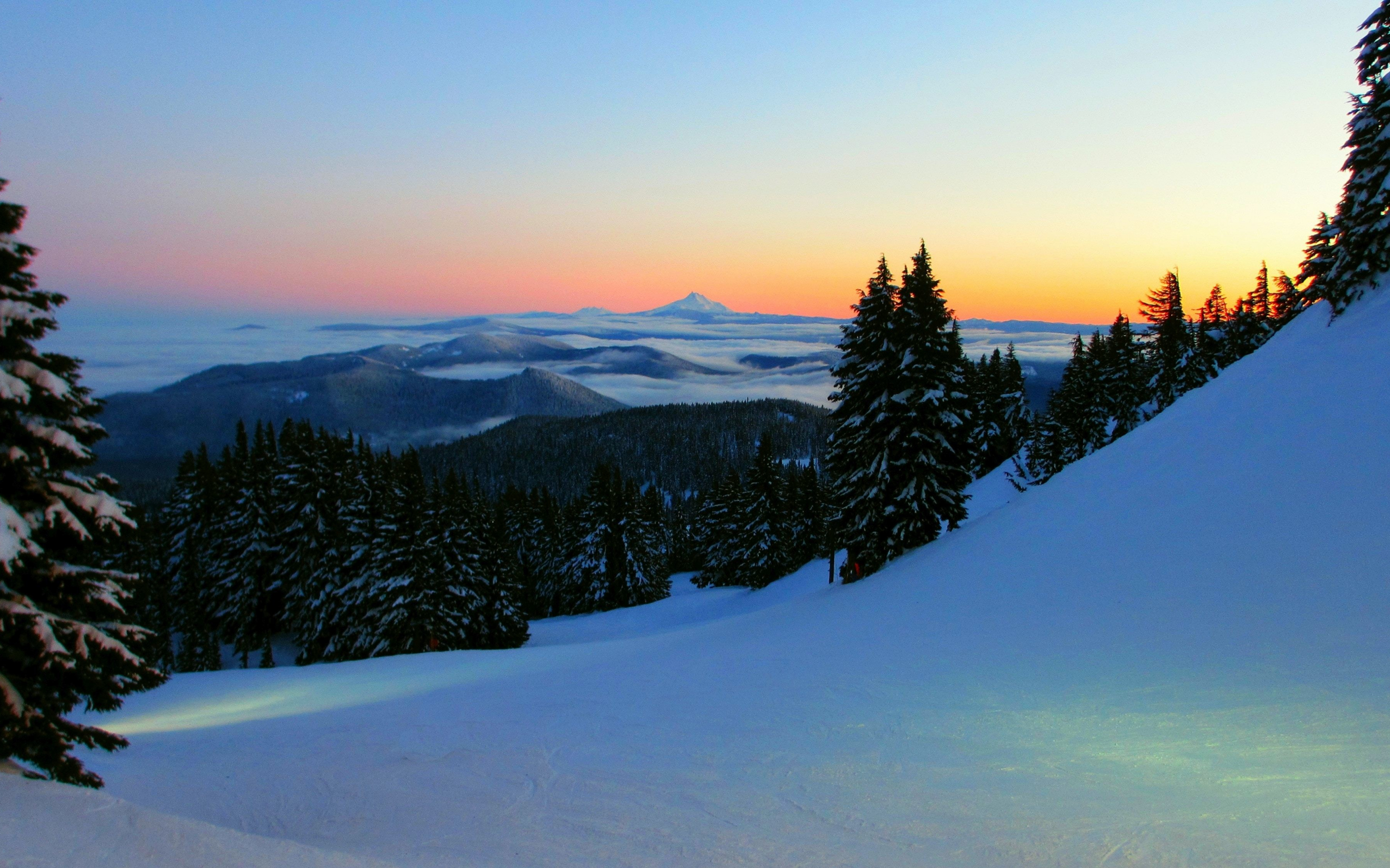 Mount Hood, winter, sunrise, landscape, 2880x1800 wallpaper