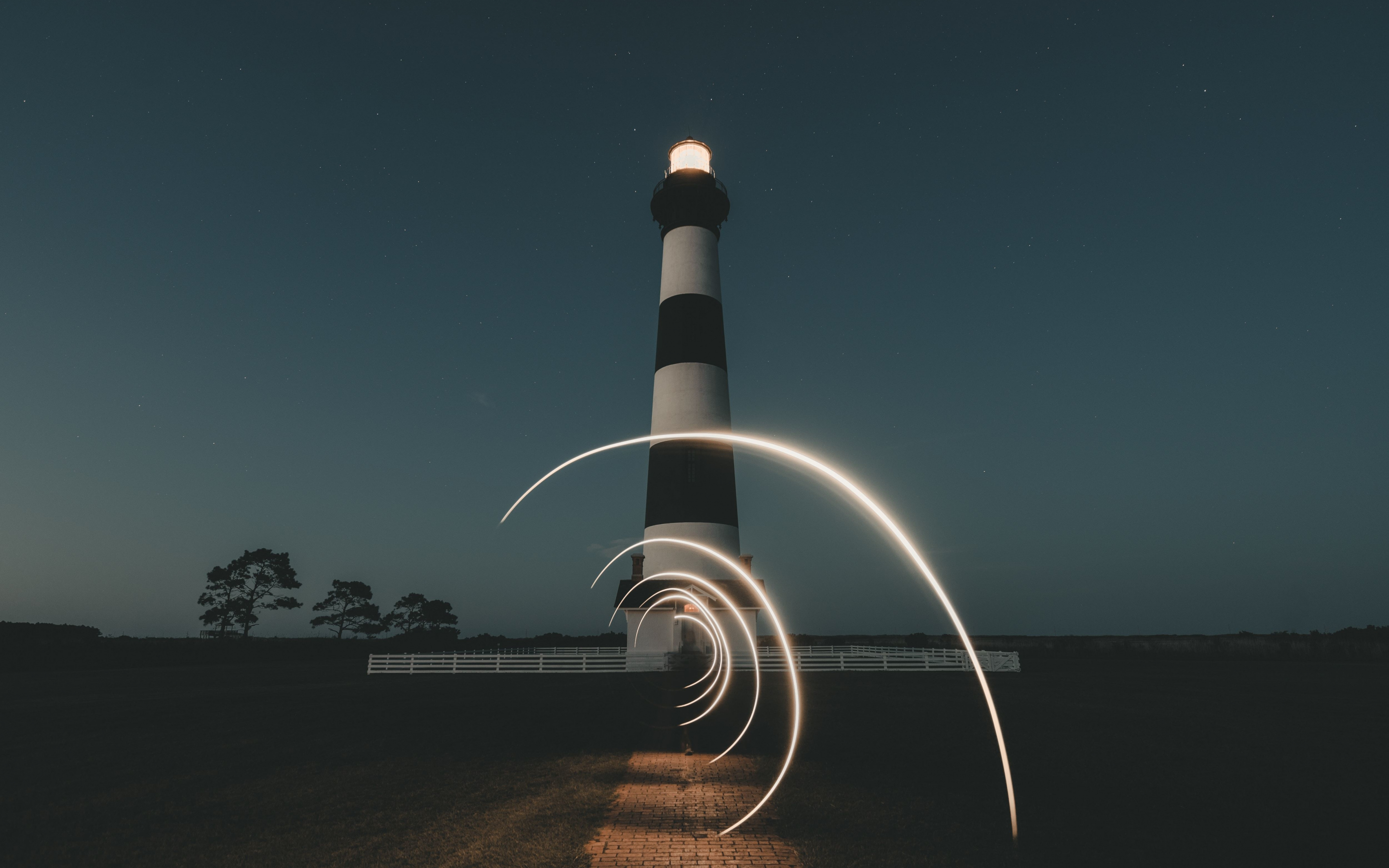 Lighthouse, landscape, night, 2880x1800 wallpaper