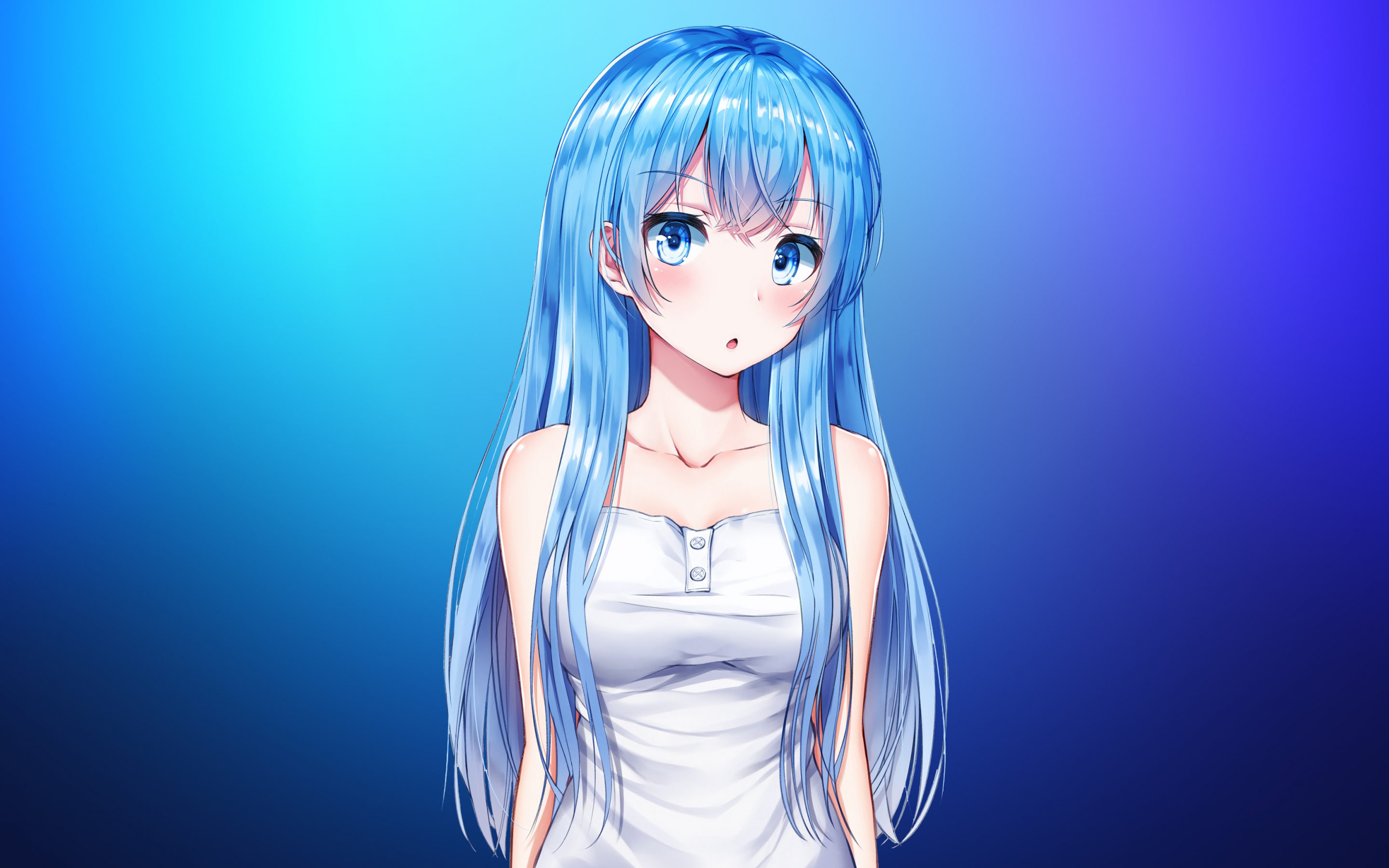 Blue hair, anime girl, cute, original, 2880x1800 wallpaper