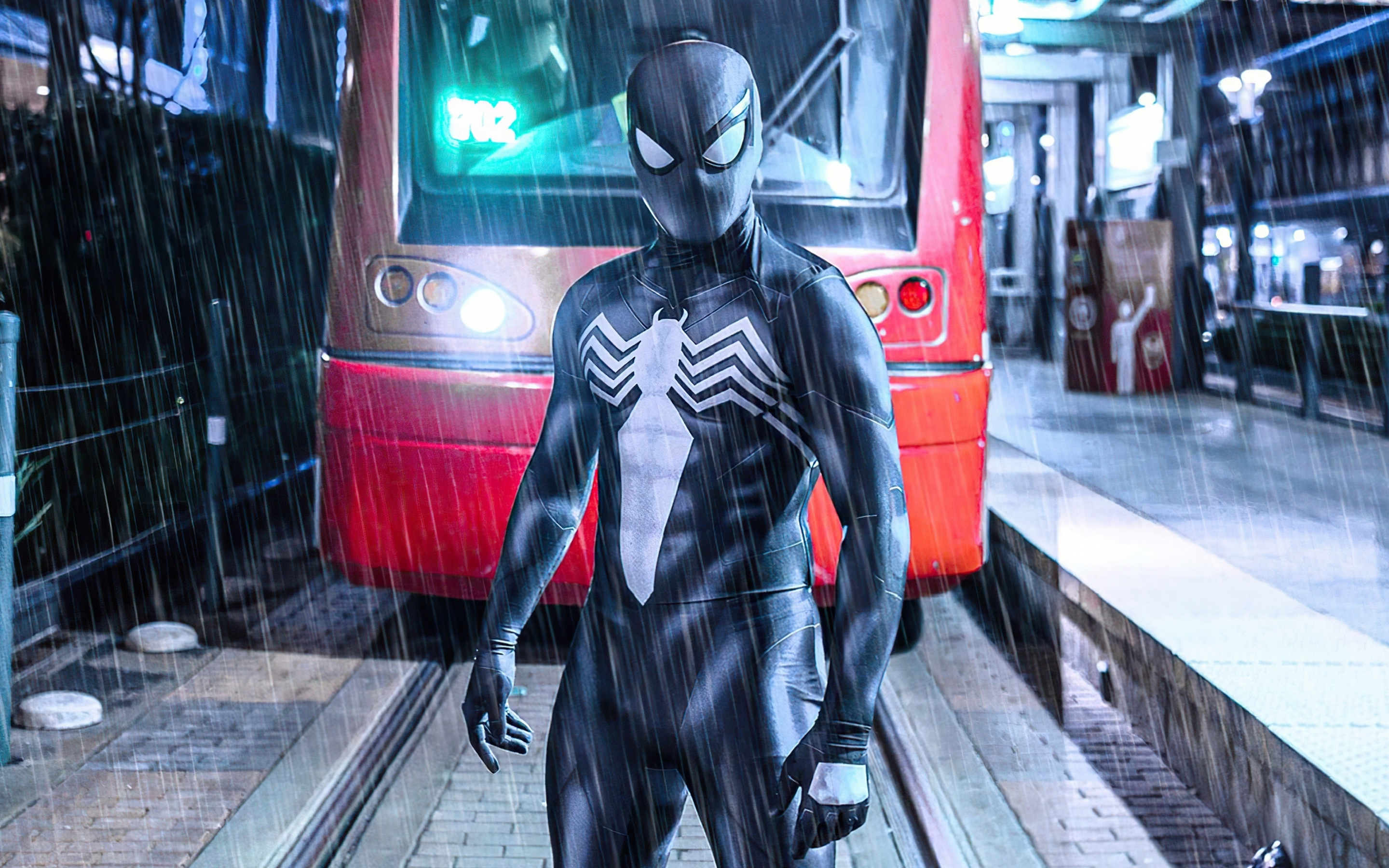 Spider-man PS5, video game, black suit, 2020, 2880x1800 wallpaper