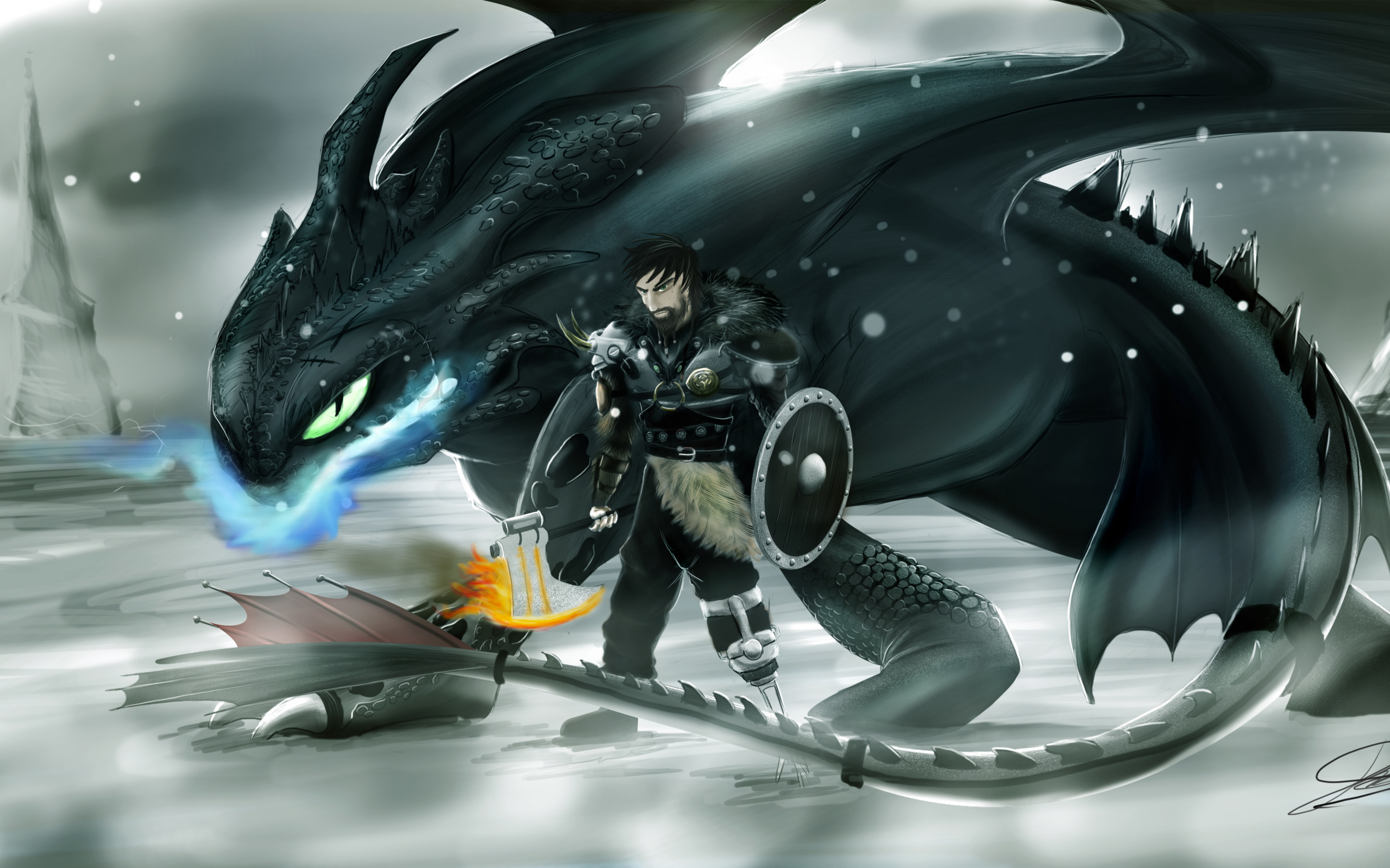 Dragon, hiccup, How to Train Your Dragon, warrior, art, 2880x1800 wallpaper