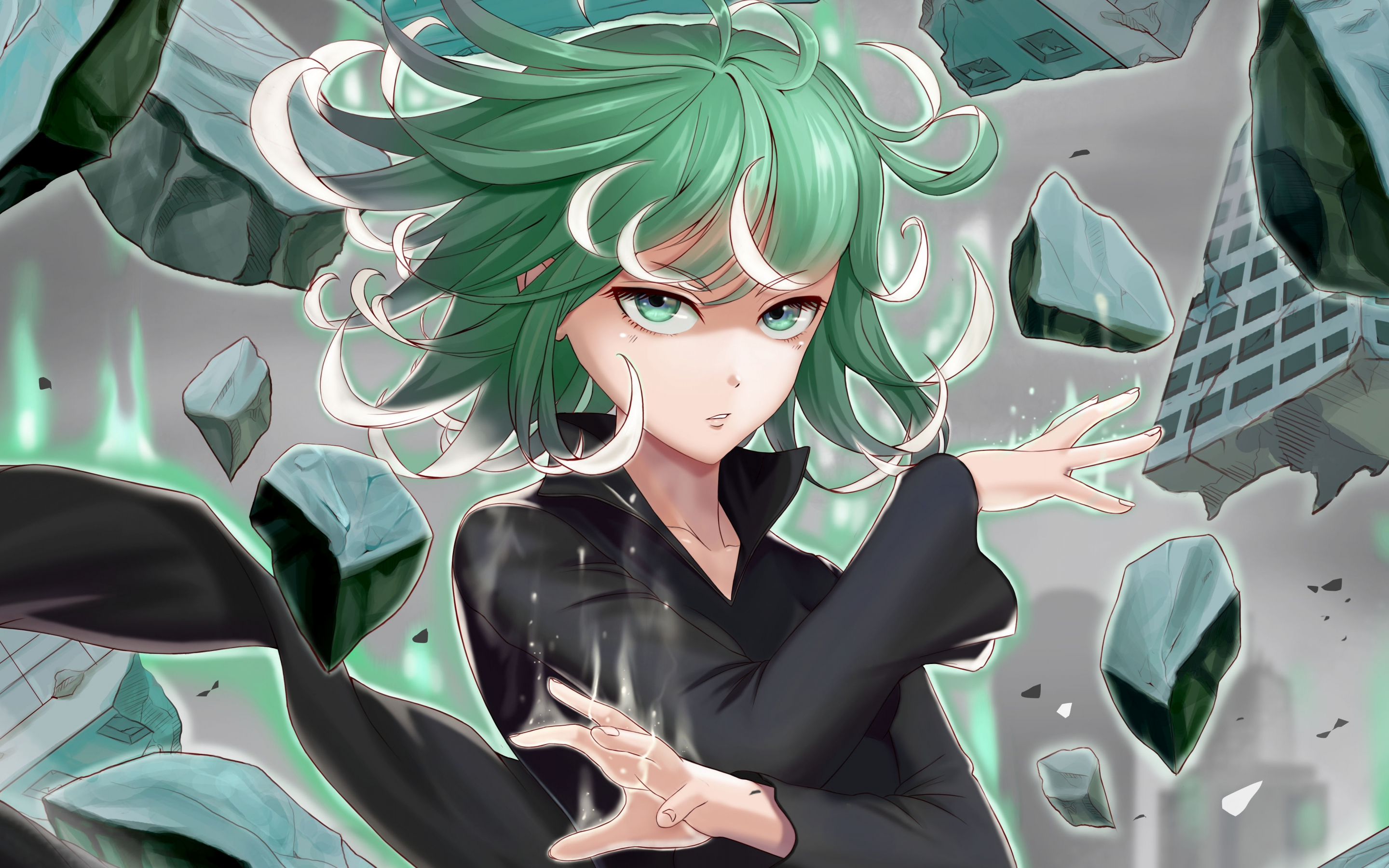 Green hair, Tatsumaki, One Punch Man, anime, artwork, 2880x1800 wallpaper