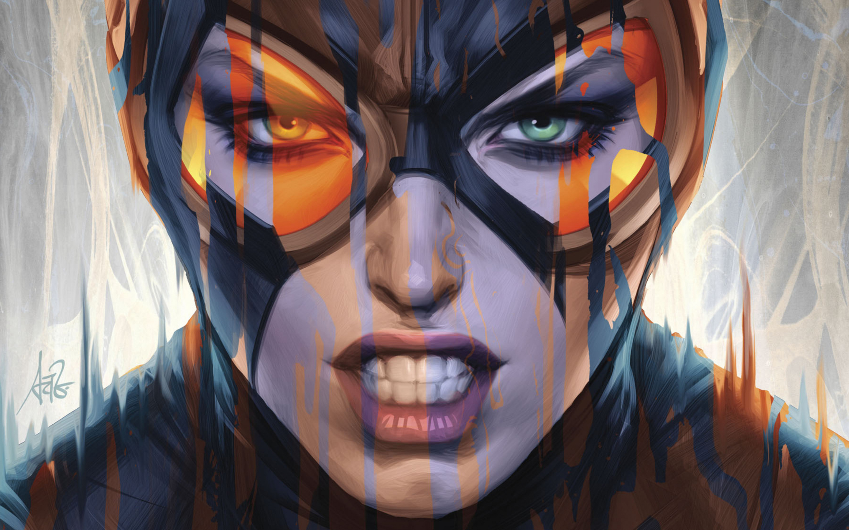 Angry Catwoman face, art, 2880x1800 wallpaper