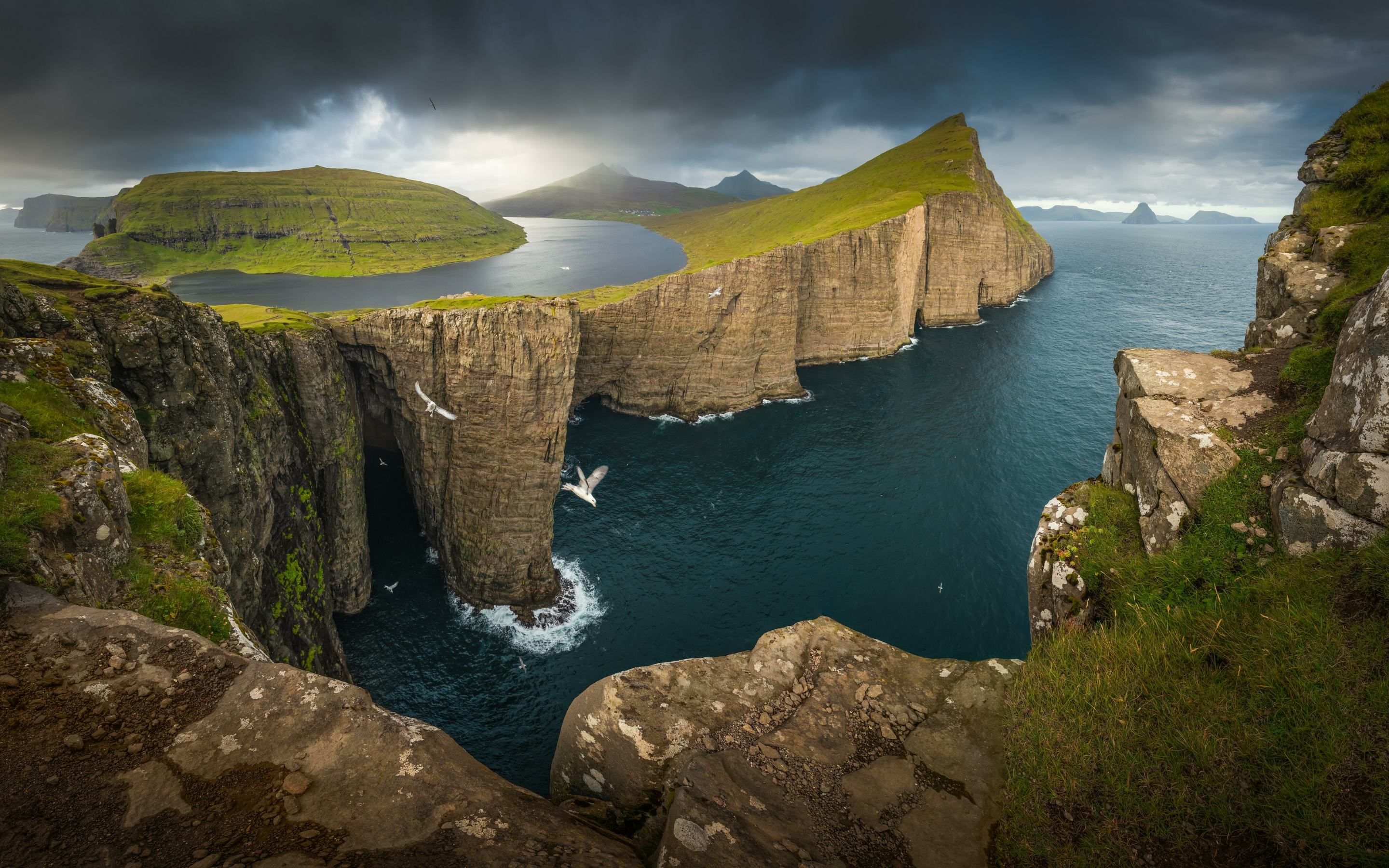 Landscape, coast, sea, Faroe Island, 2880x1800 wallpaper