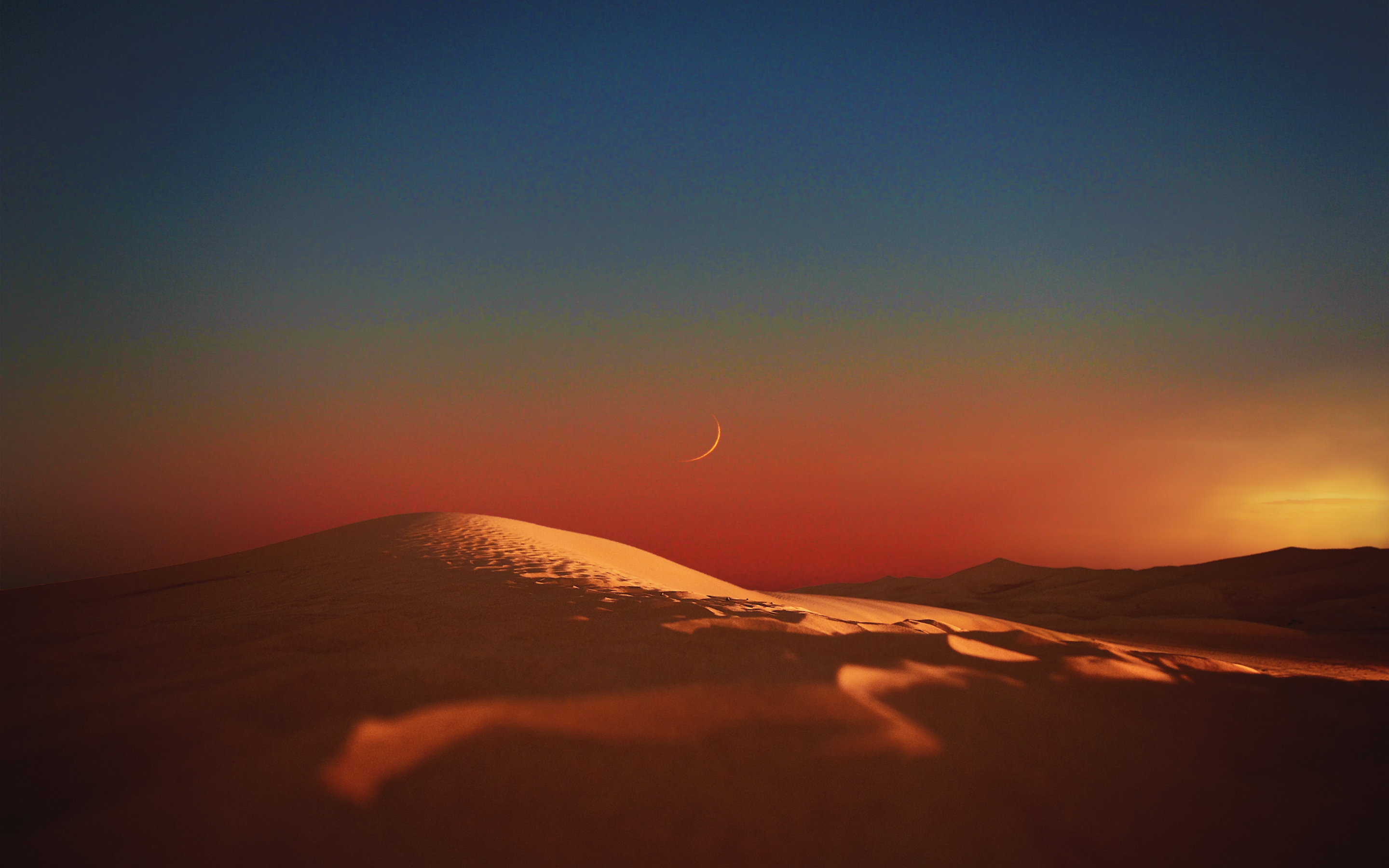Landscape, desert, evening, moon, nature, 2880x1800 wallpaper