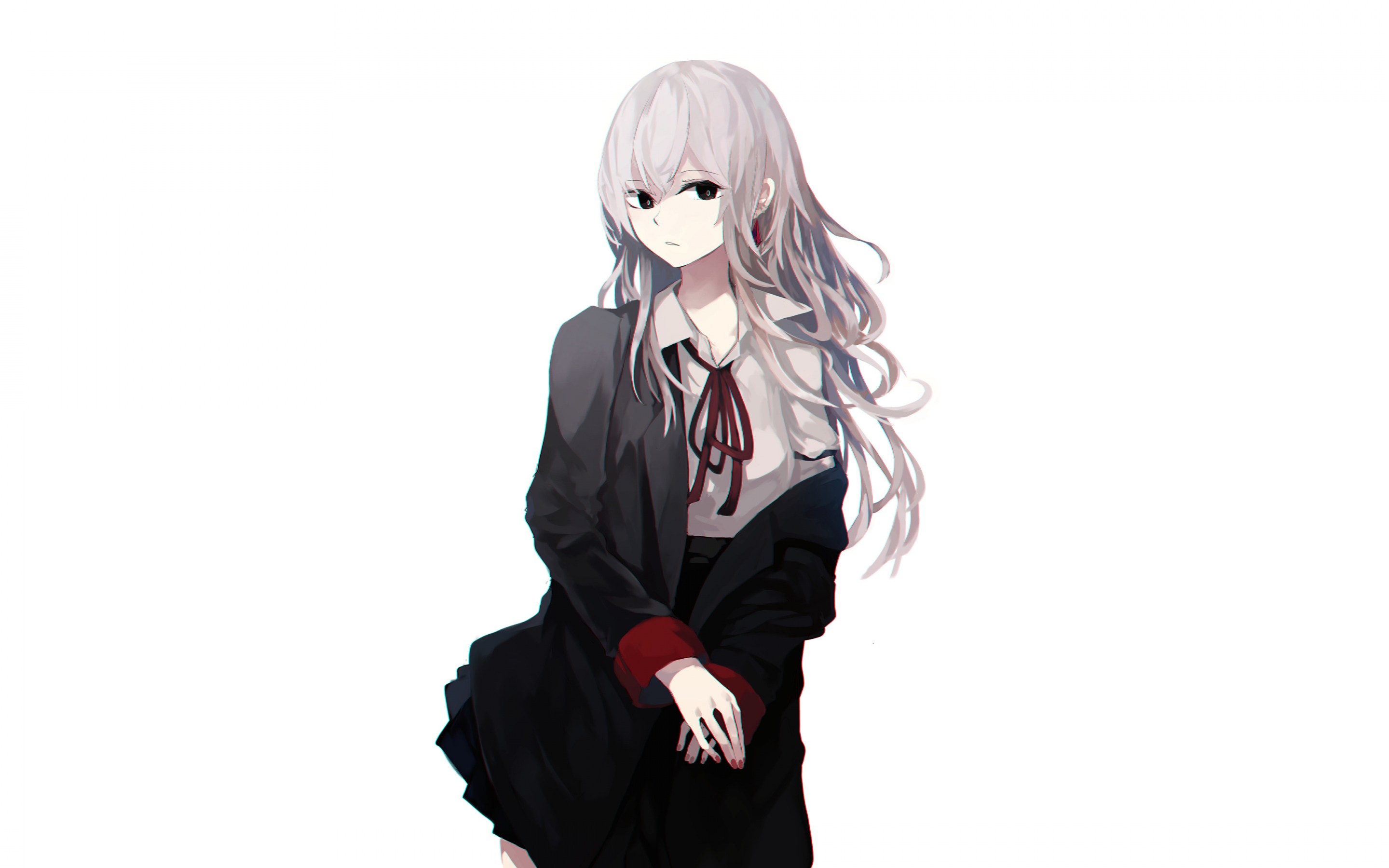 Cute, anime girl, white hair, confident, original, 2880x1800 wallpaper