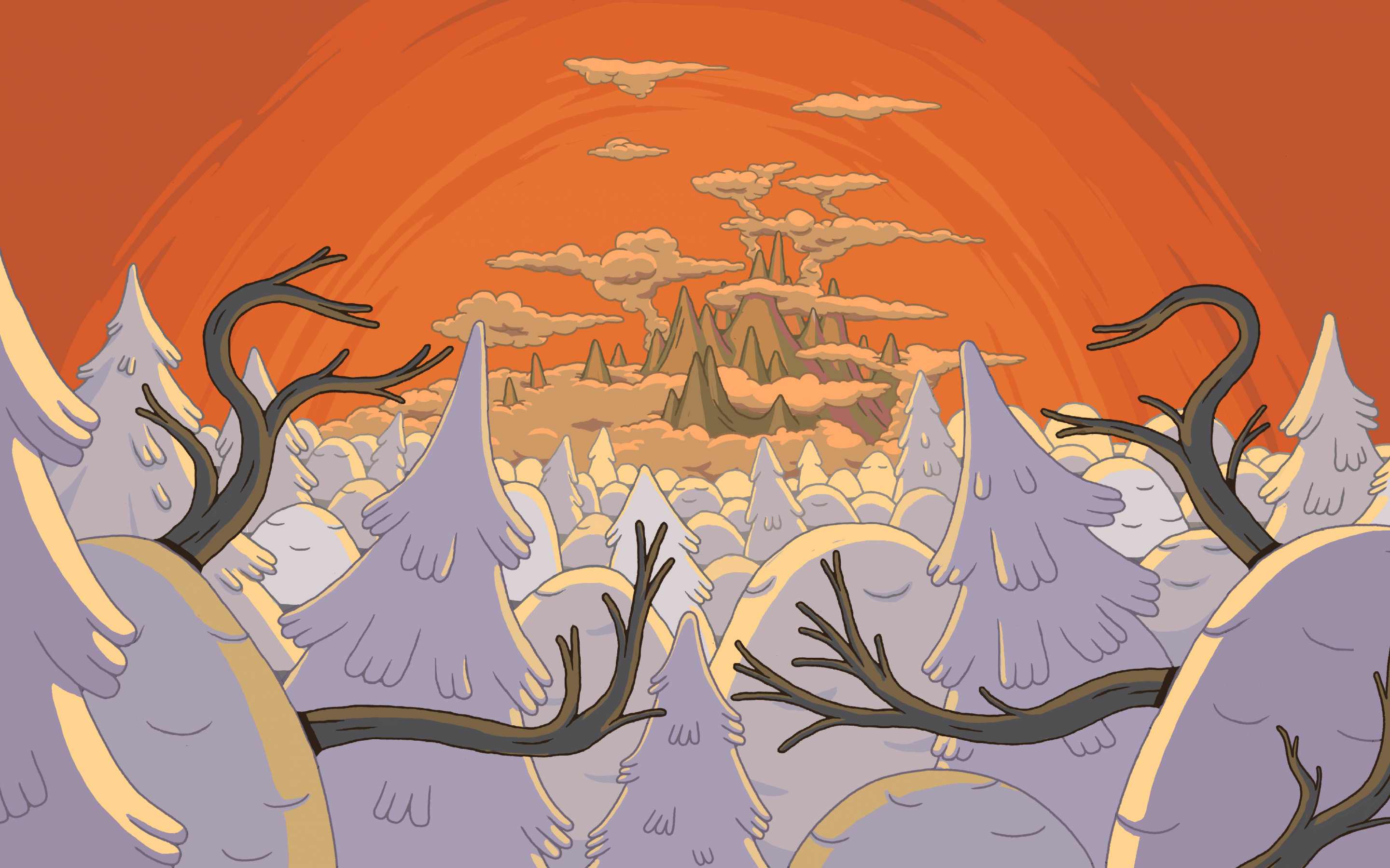 Adventure time, tree, landscape, cartoon, tv series, 2880x1800 wallpaper