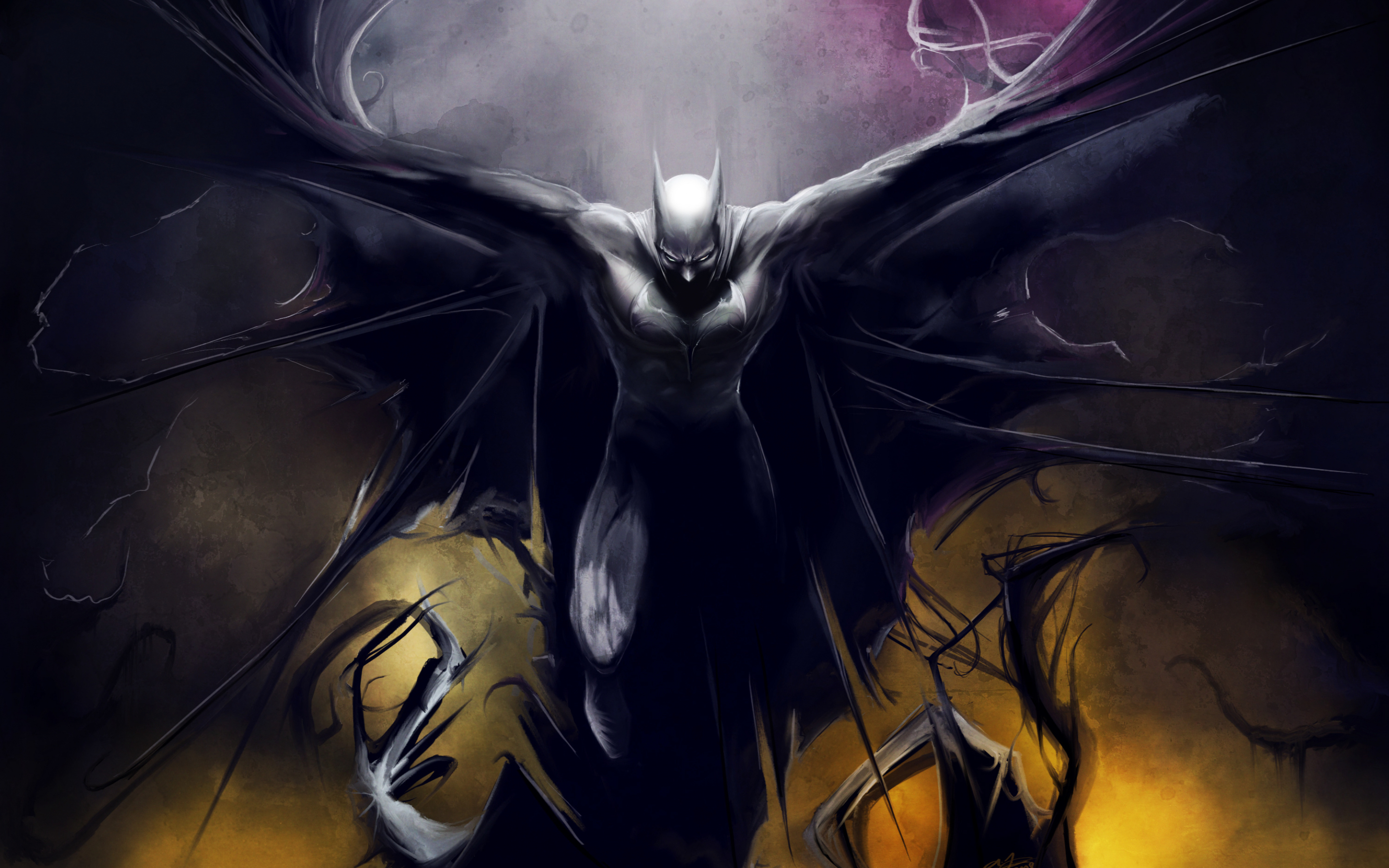 Batman, dark, superhero, artwork, DC comics, 2880x1800 wallpaper