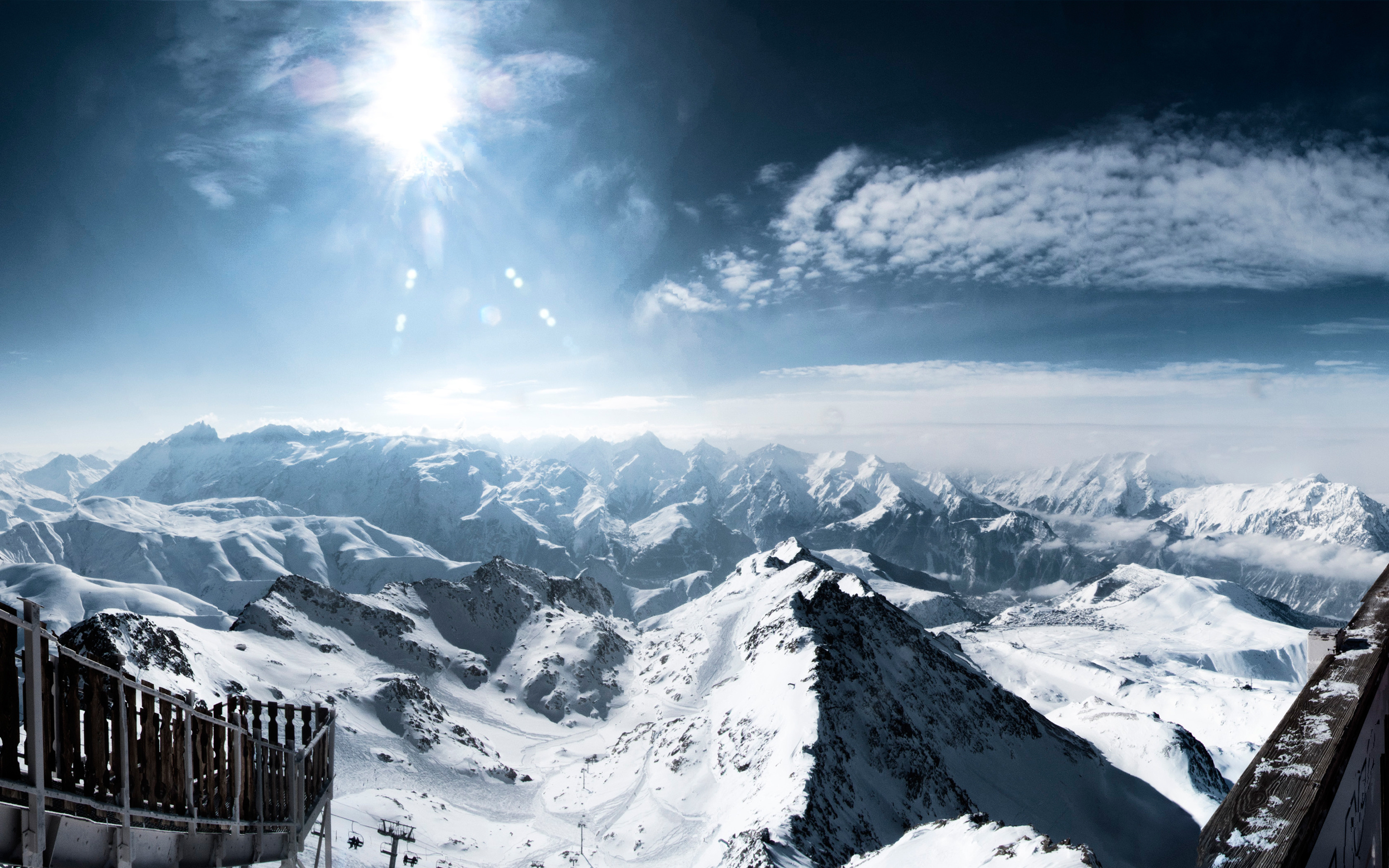 Mountains, french alps, winter, snow, sunny day, 2880x1800 wallpaper