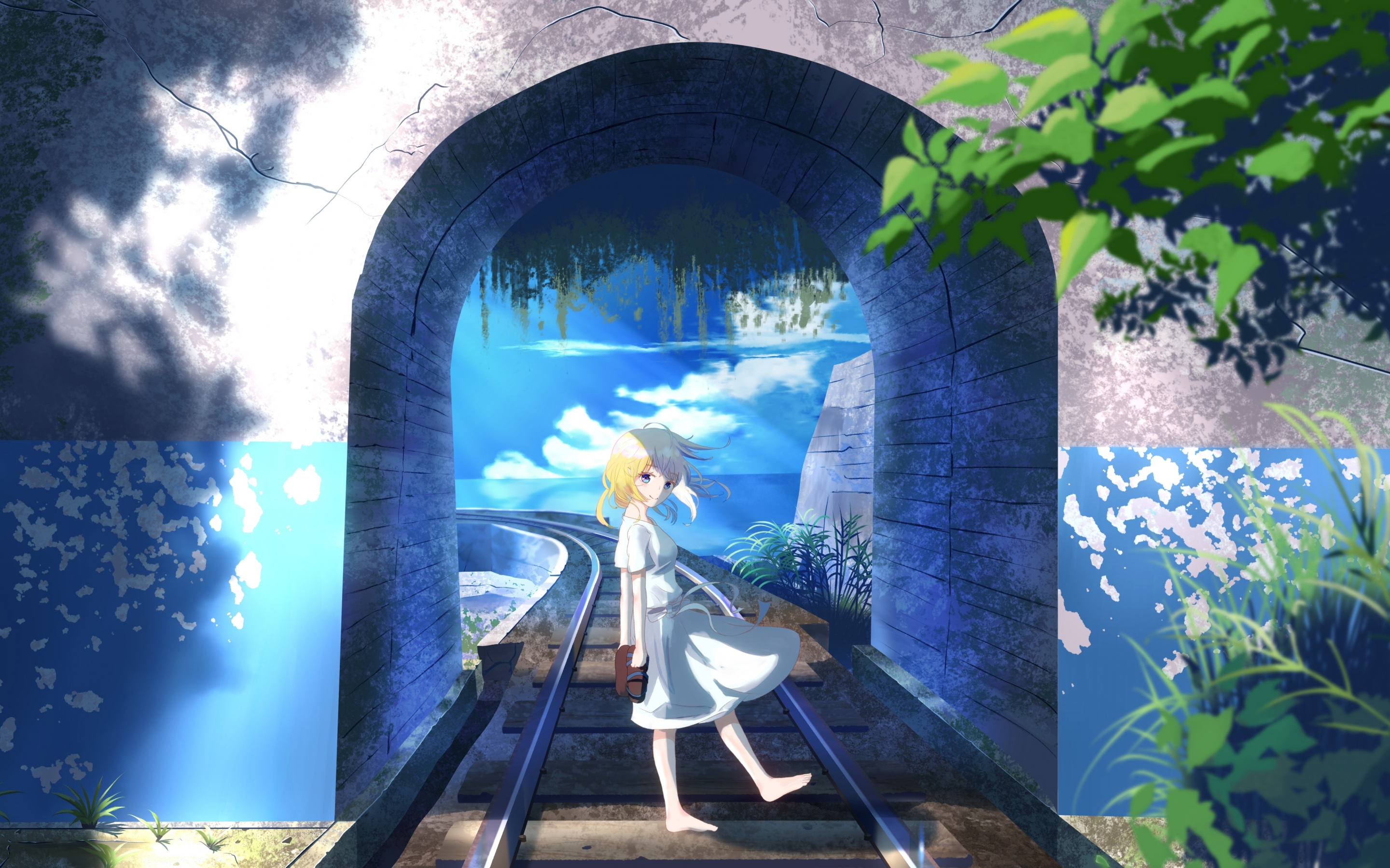 Anime girl, original, railroad, 2880x1800 wallpaper