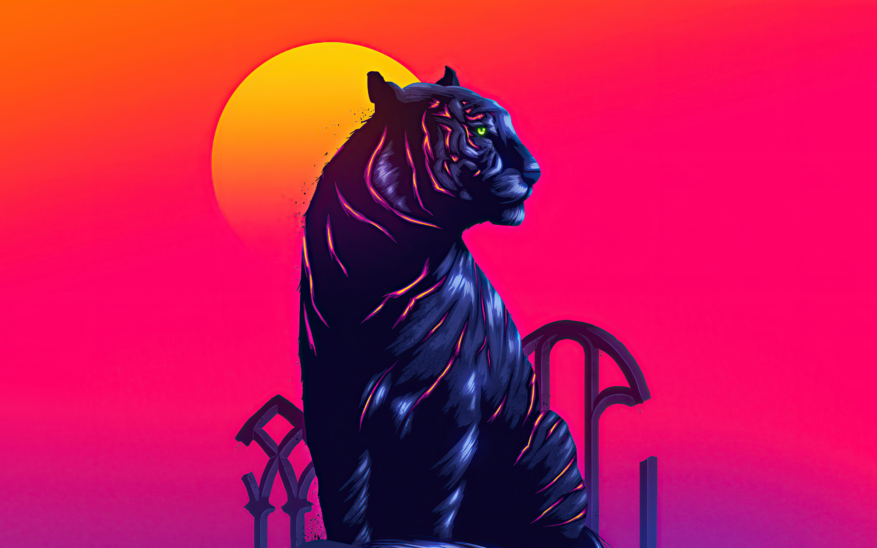 Tiger, neon art, 2880x1800 wallpaper