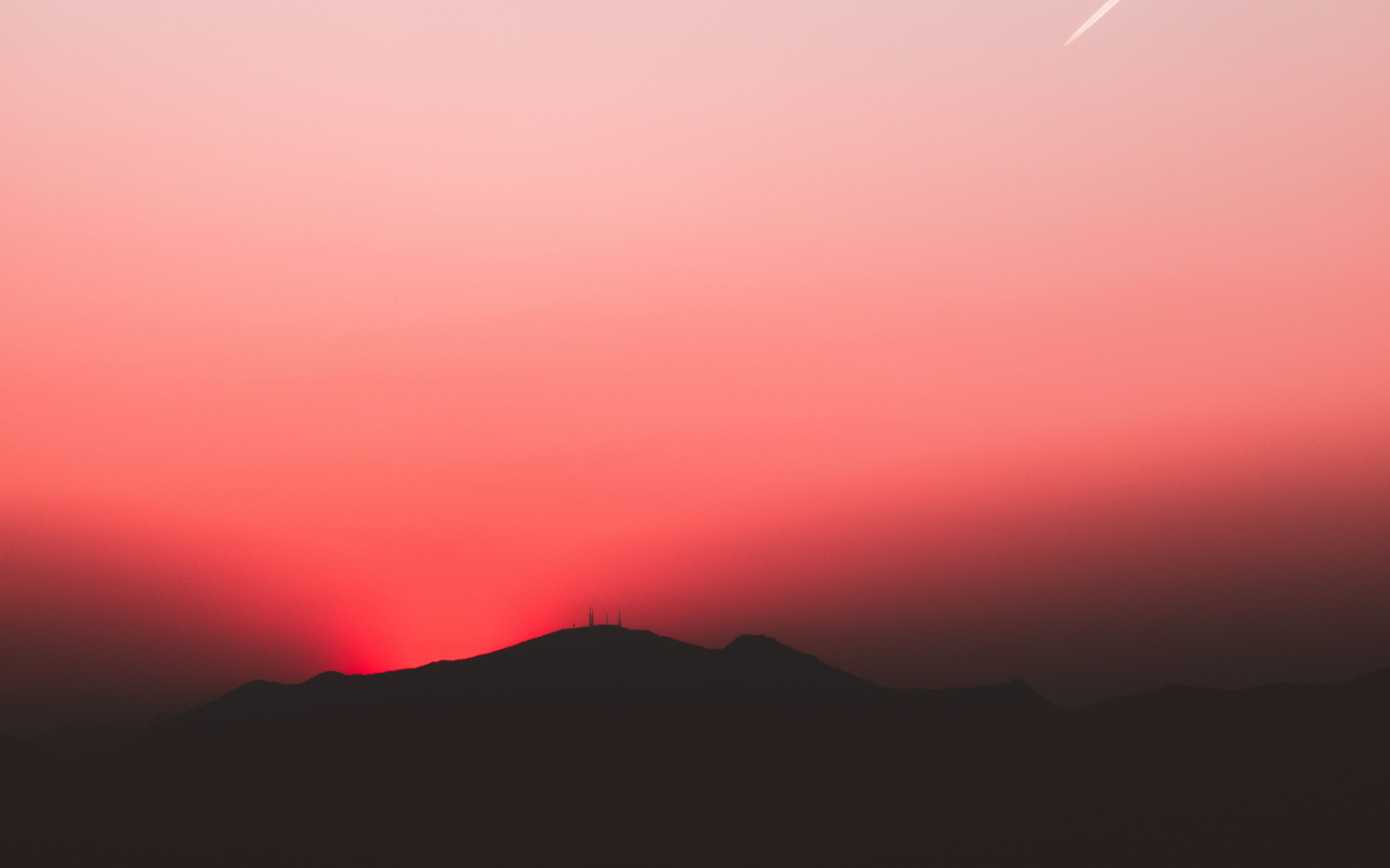 Sunset, red sky, sunset, nature, hill, lake, 2880x1800 wallpaper