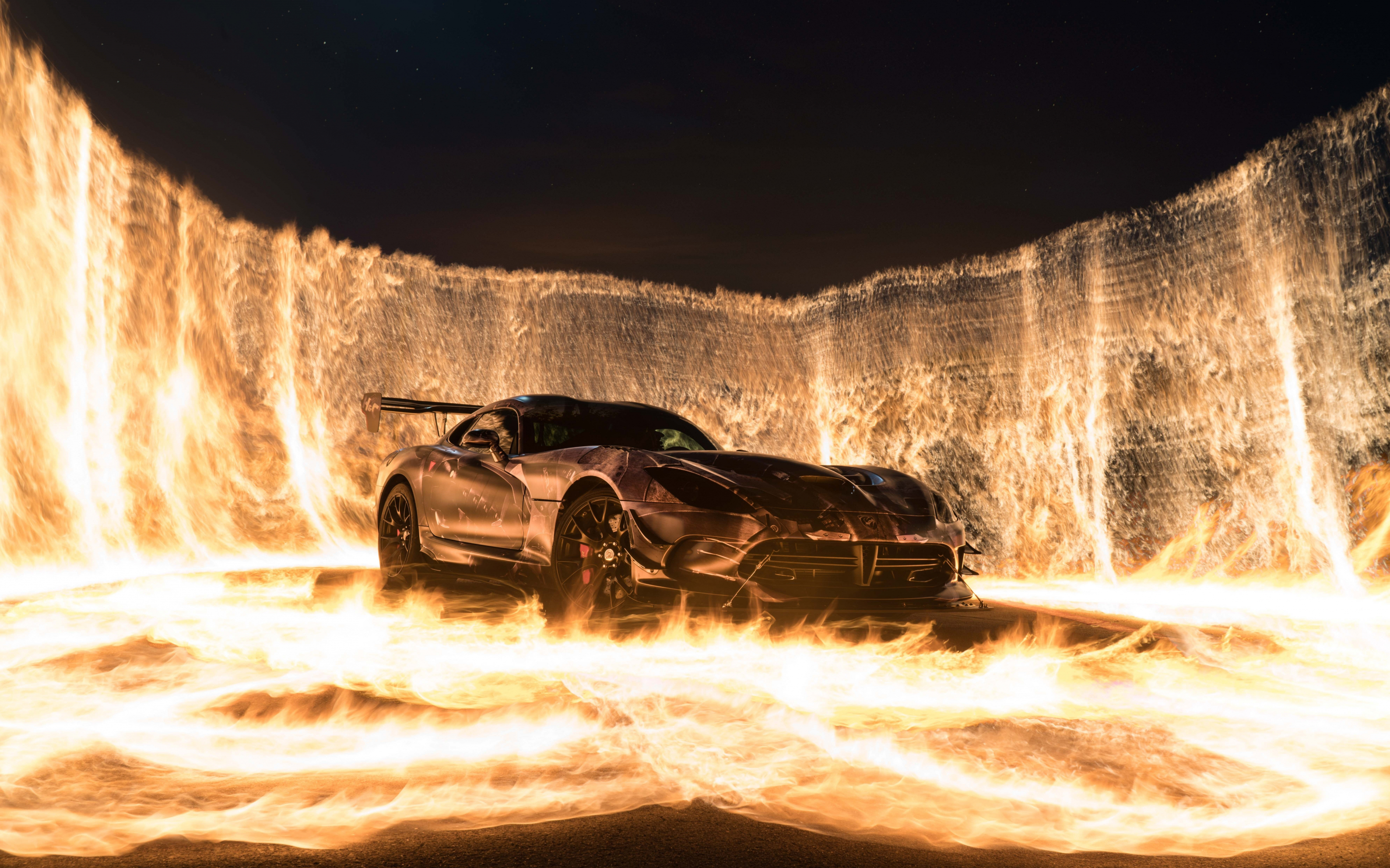 Sports car, car on fire, 2880x1800 wallpaper
