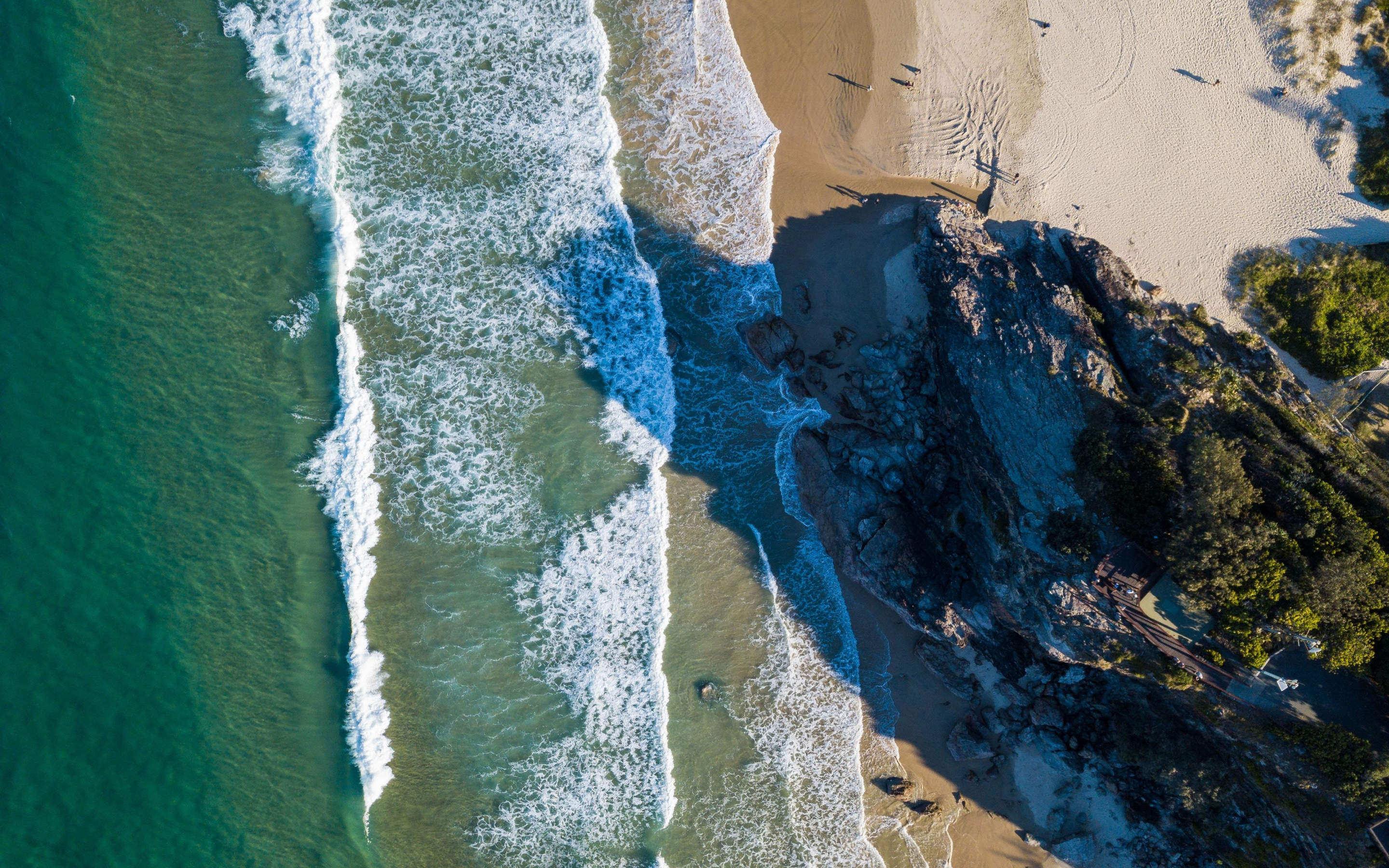 Coast, aerial view, sea waves, seashore, 2880x1800 wallpaper