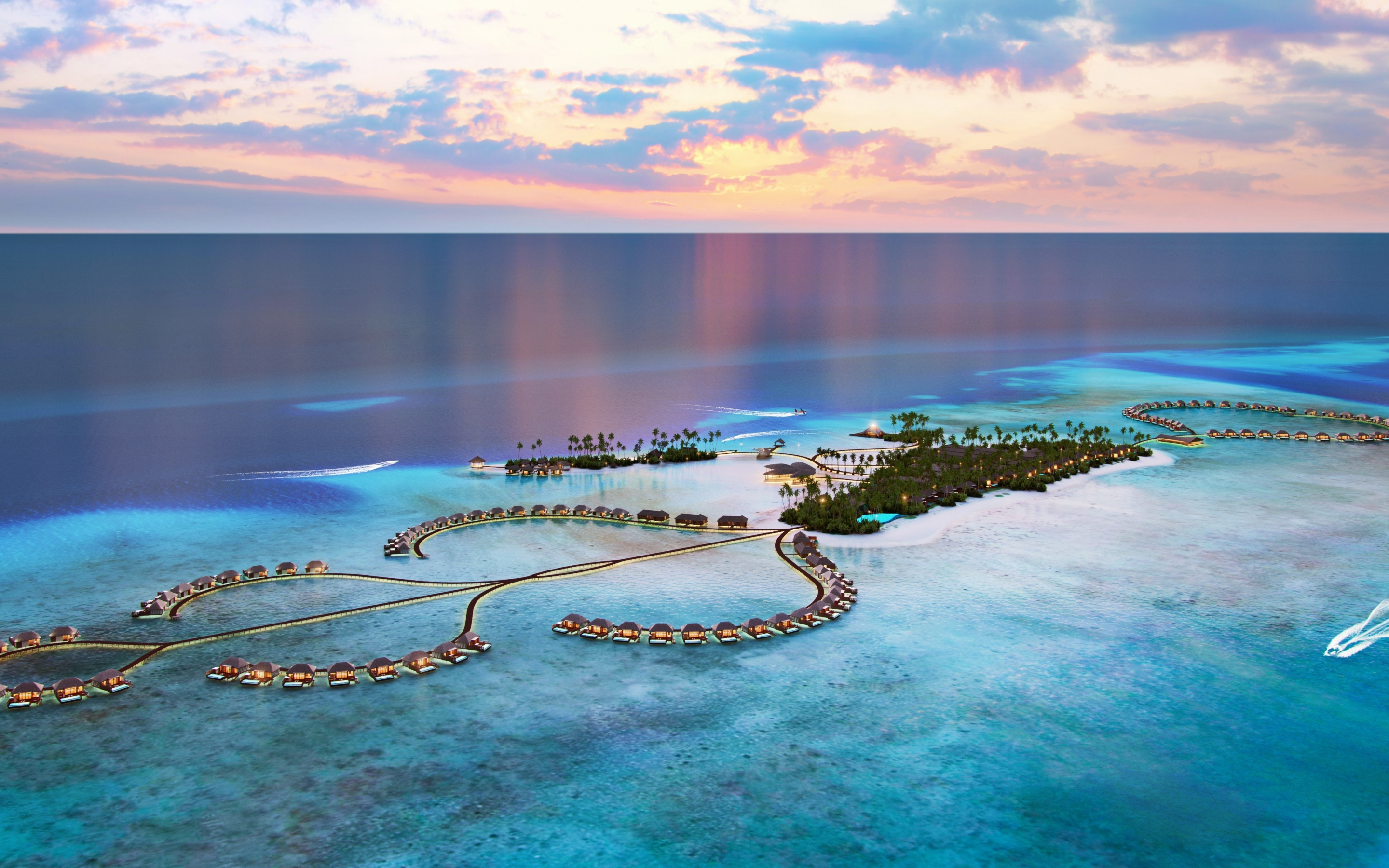 Maldives, resorts, aerial view, island, sea, 2880x1800 wallpaper