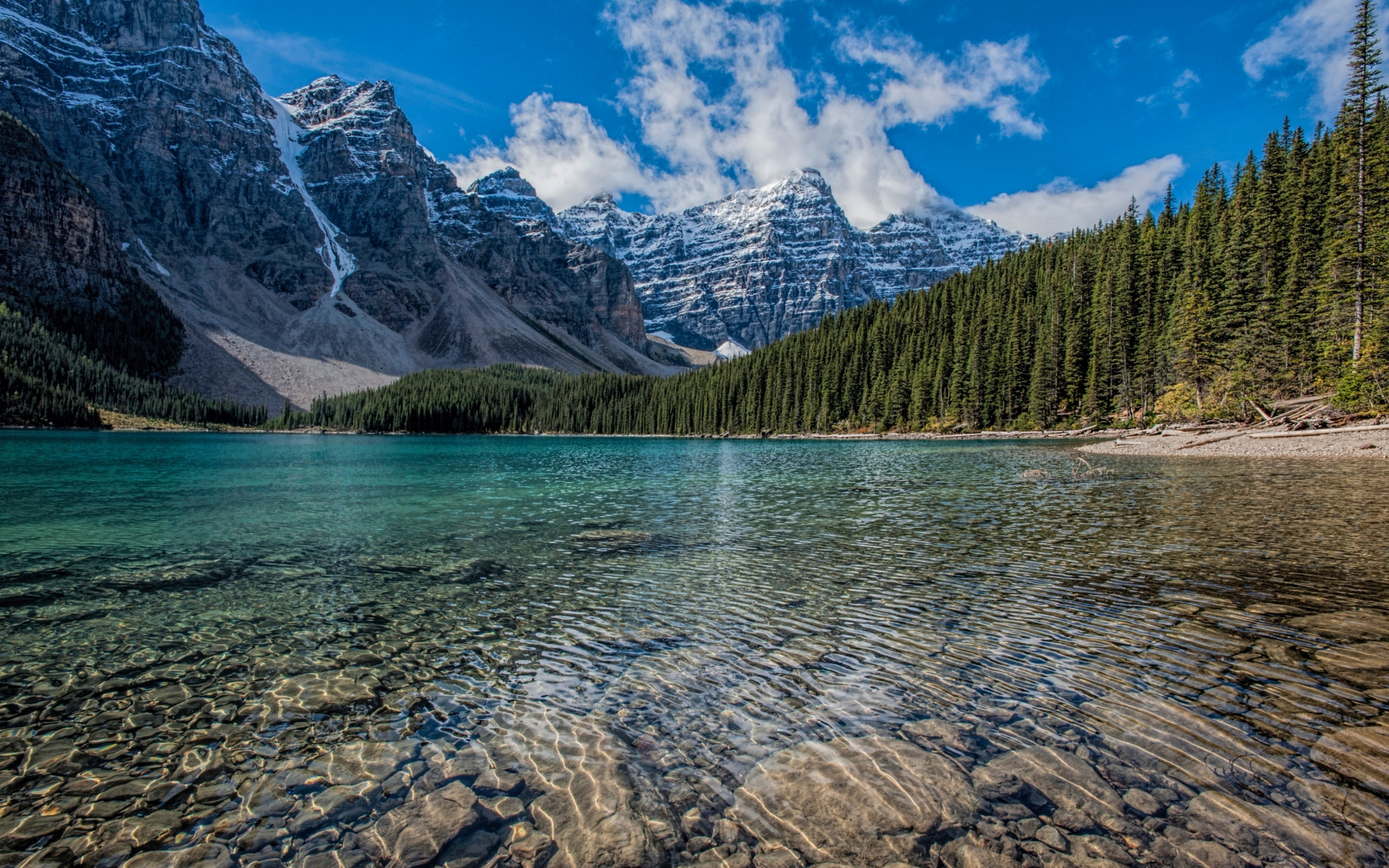 Clean lake, mountains range, trees, nature, 2880x1800 wallpaper