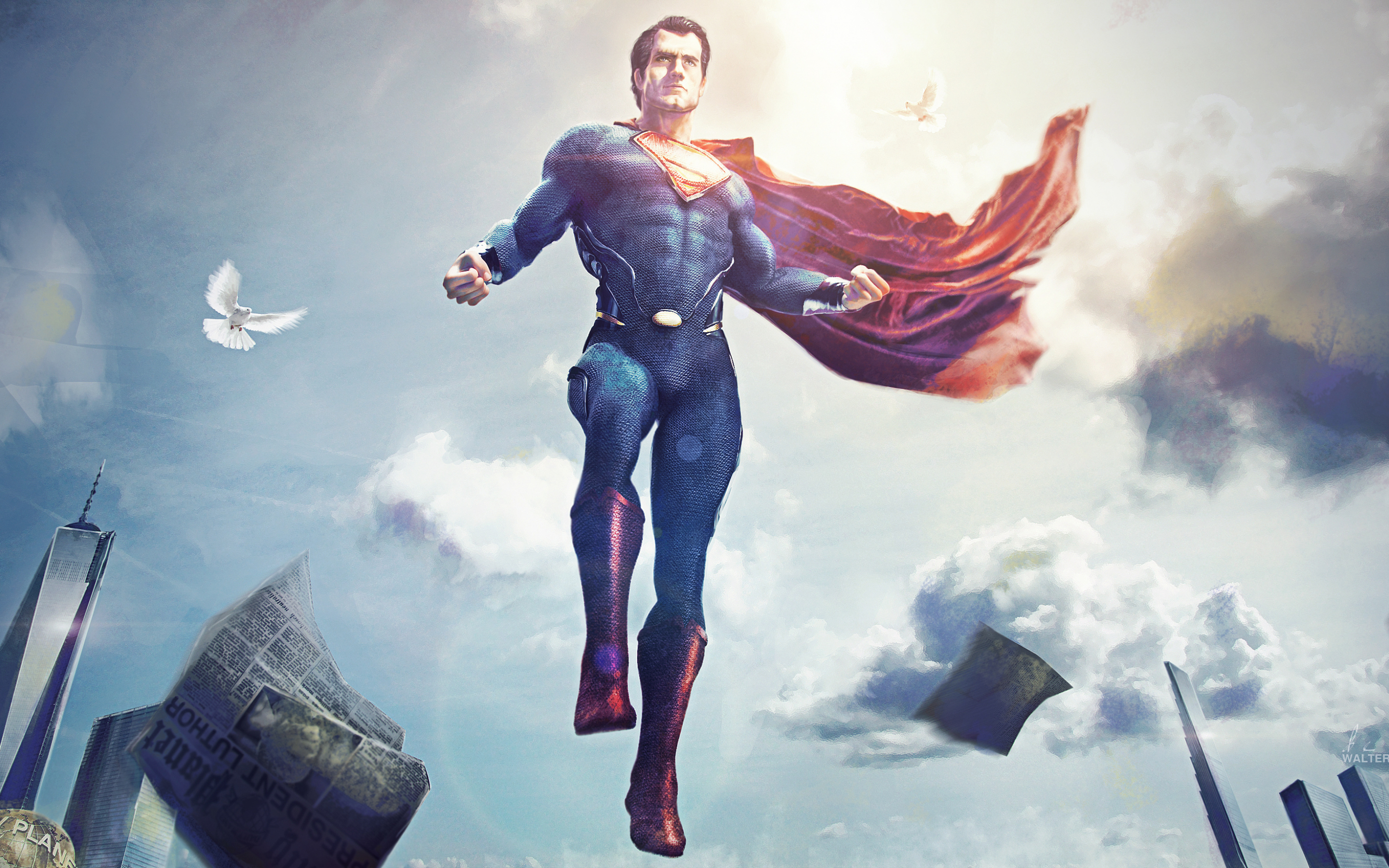 Superman, flight, superhero, dc, art, 2880x1800 wallpaper