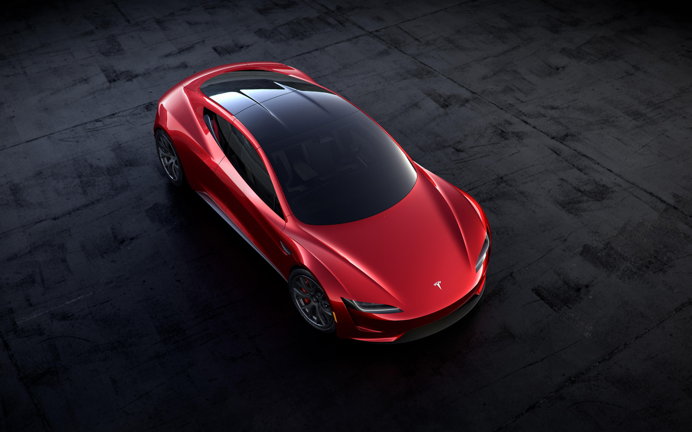 Tesla roadster, 2018, red car, top view, 2880x1800 wallpaper