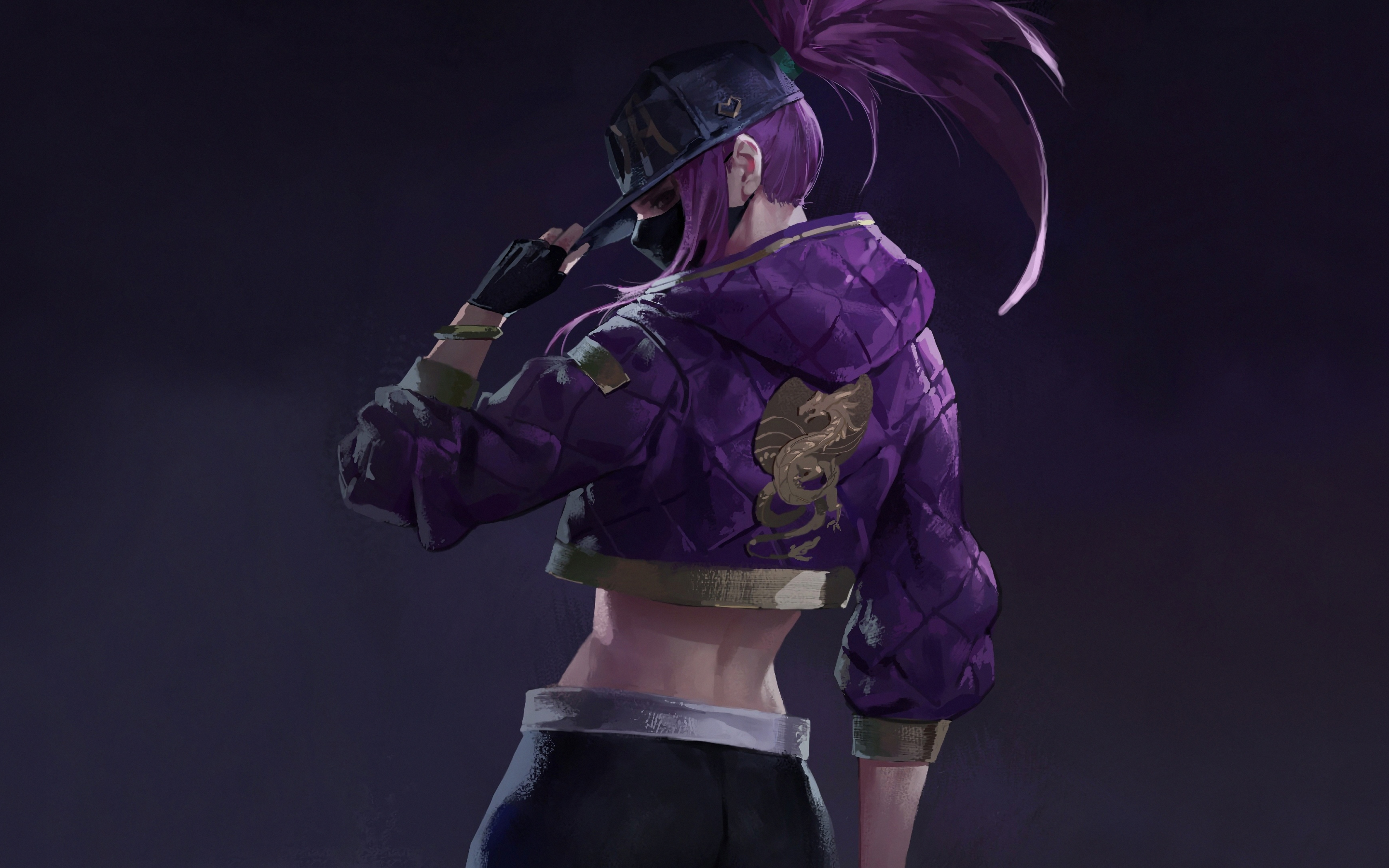 Akali, purple hair, League of Legends, artwork, 2880x1800 wallpaper